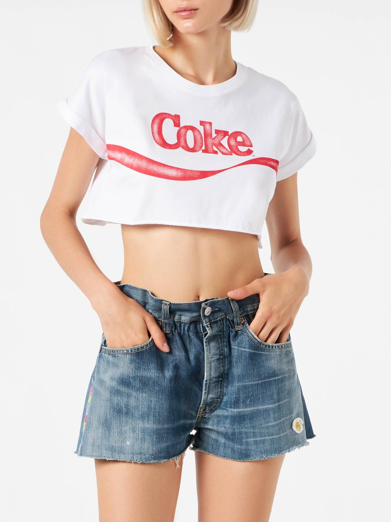 Mc2 Saint Barth Cotton Crop T-shirt With Coke Ribbon Print Coca Cola  Special Edition in Blue | Lyst
