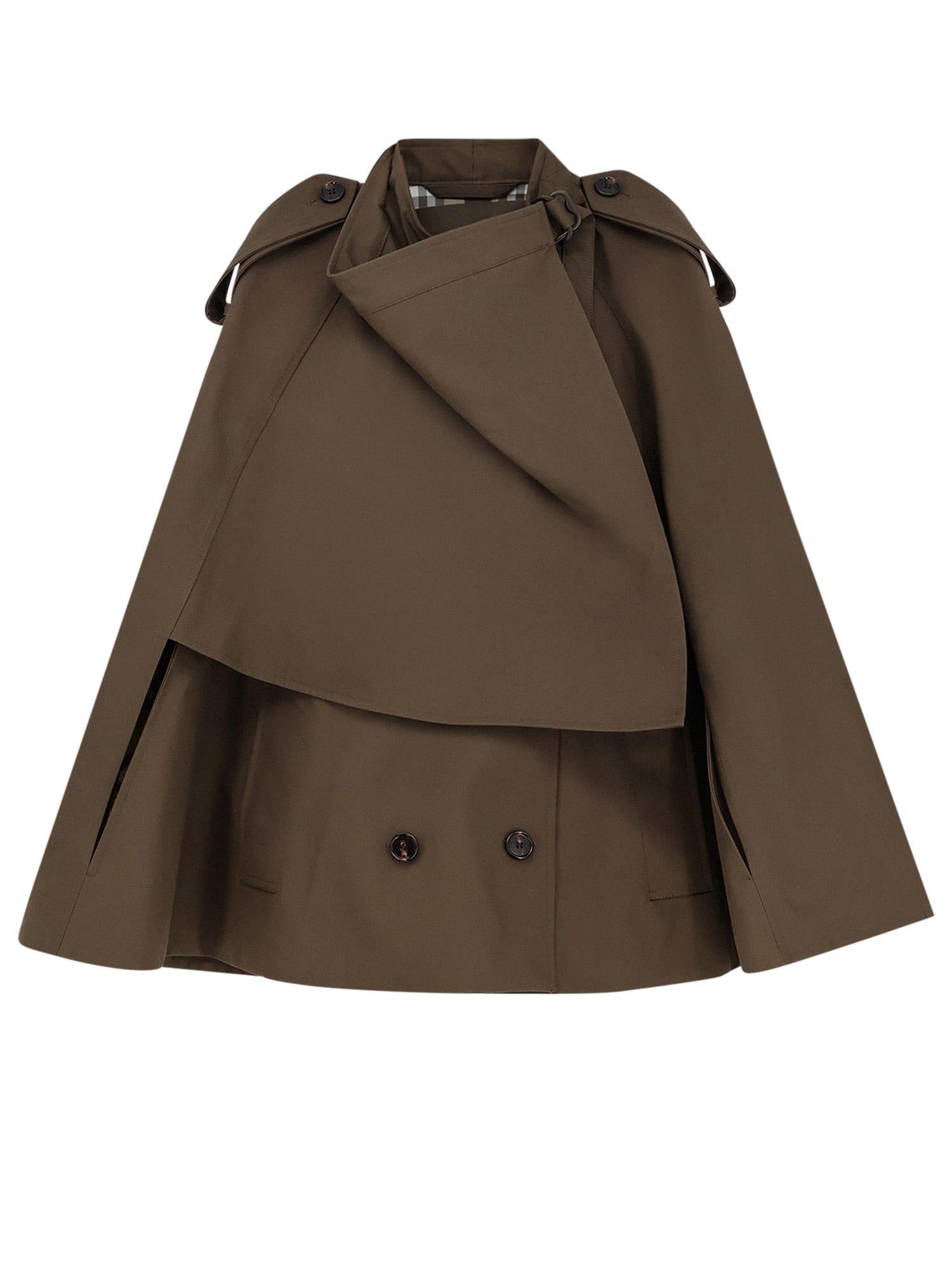 ポンチョ・ケープ Burberry Cotton Cape With Traditional Check Lining Burberry Cotton Cape With Traditional Check Lining in Brown