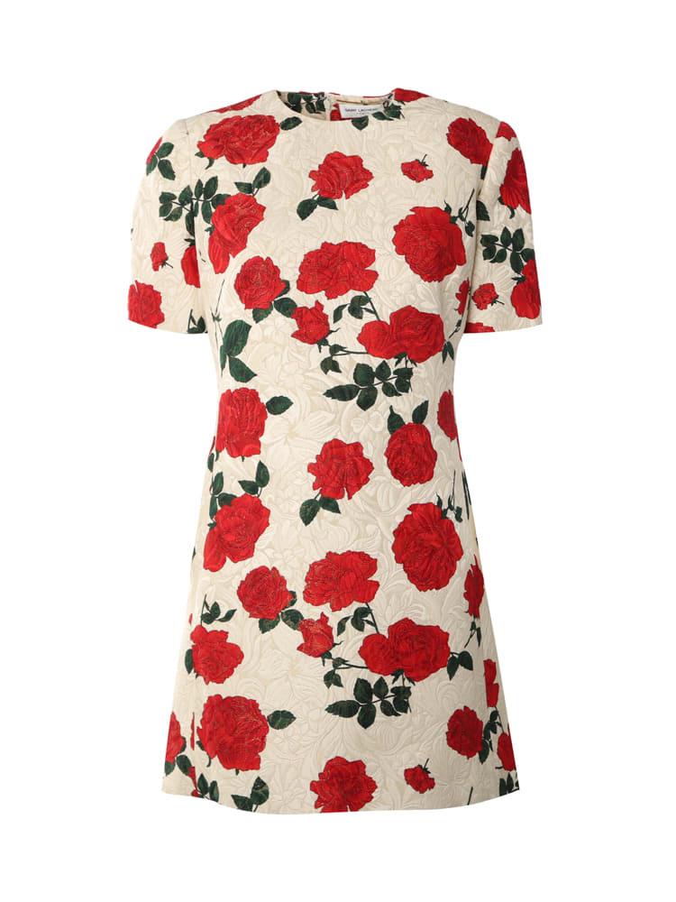 Saint Laurent Jersey Mini Dress With Jacquard Motif in Red | Lyst