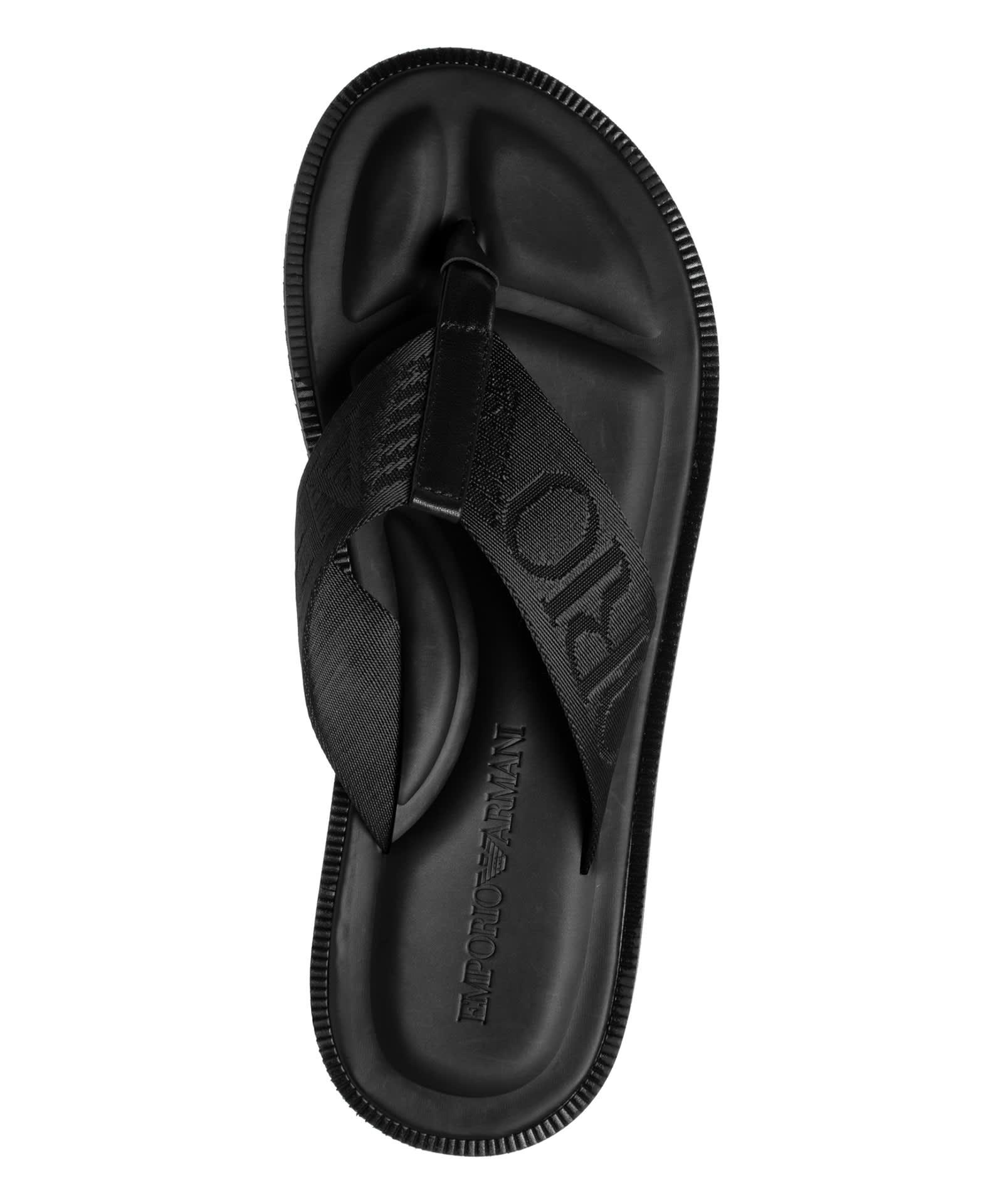 EMPORIO ARMANI BLACK AND WHITE LIGHT LOGO FLIP FLOPS XVQS04XM764 Q729 -  Emporio Armani Women's Flip Flops & Sliders | Budwals