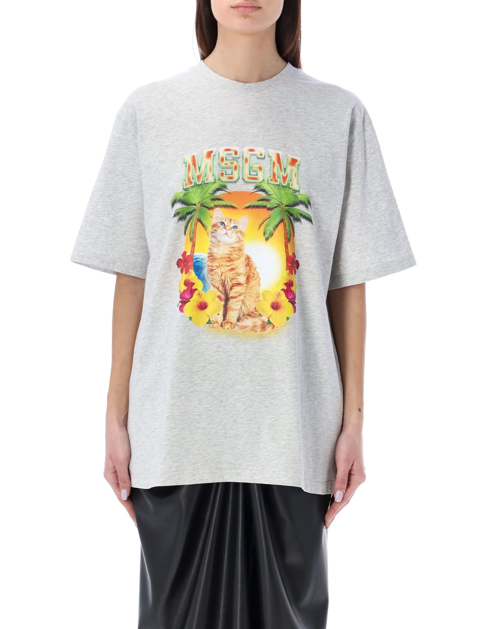 MSGM Cat Graphic Print T-shirt in Gray | Lyst