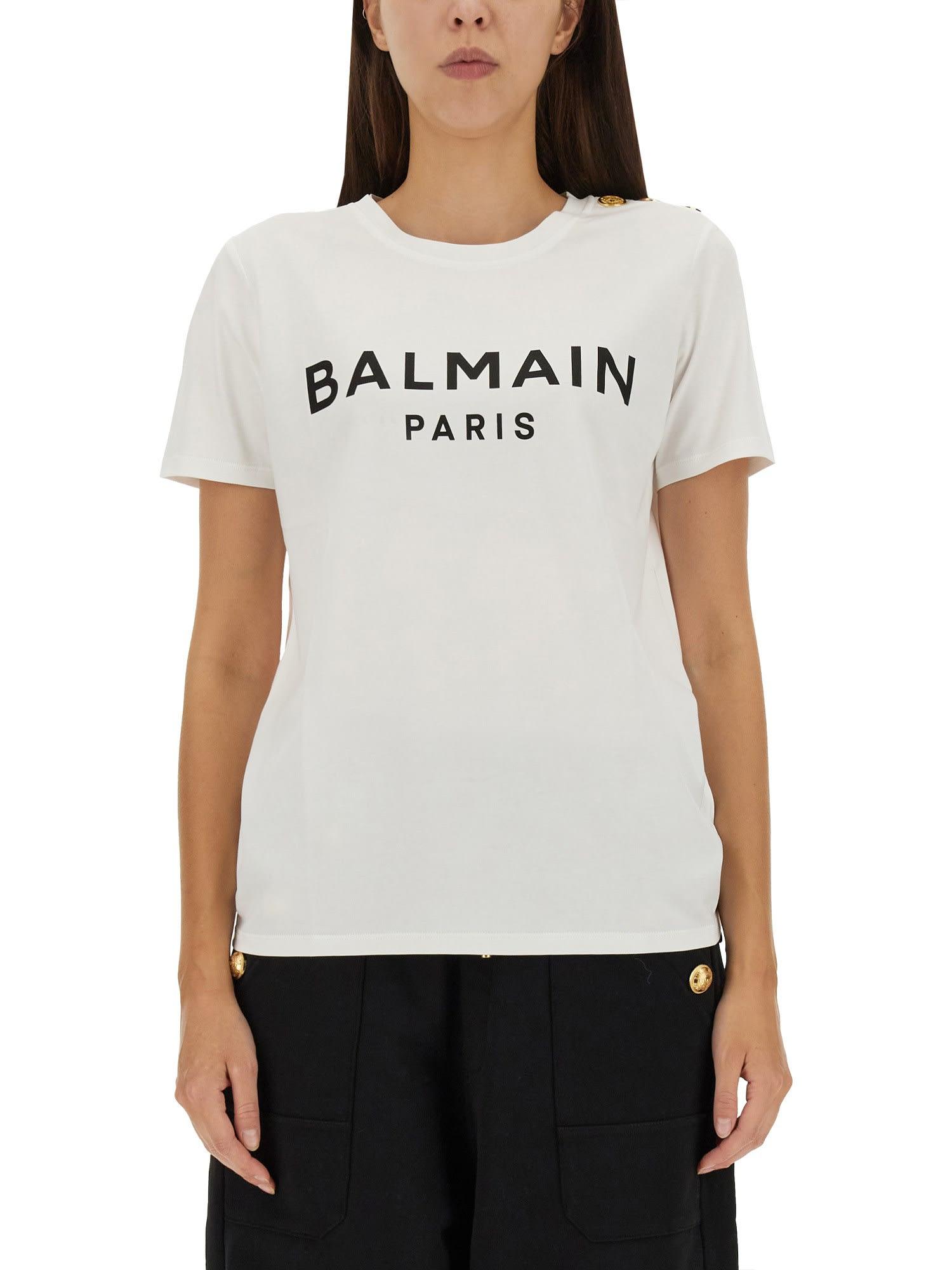 Balmain Logo Print T-shirt in White | Lyst