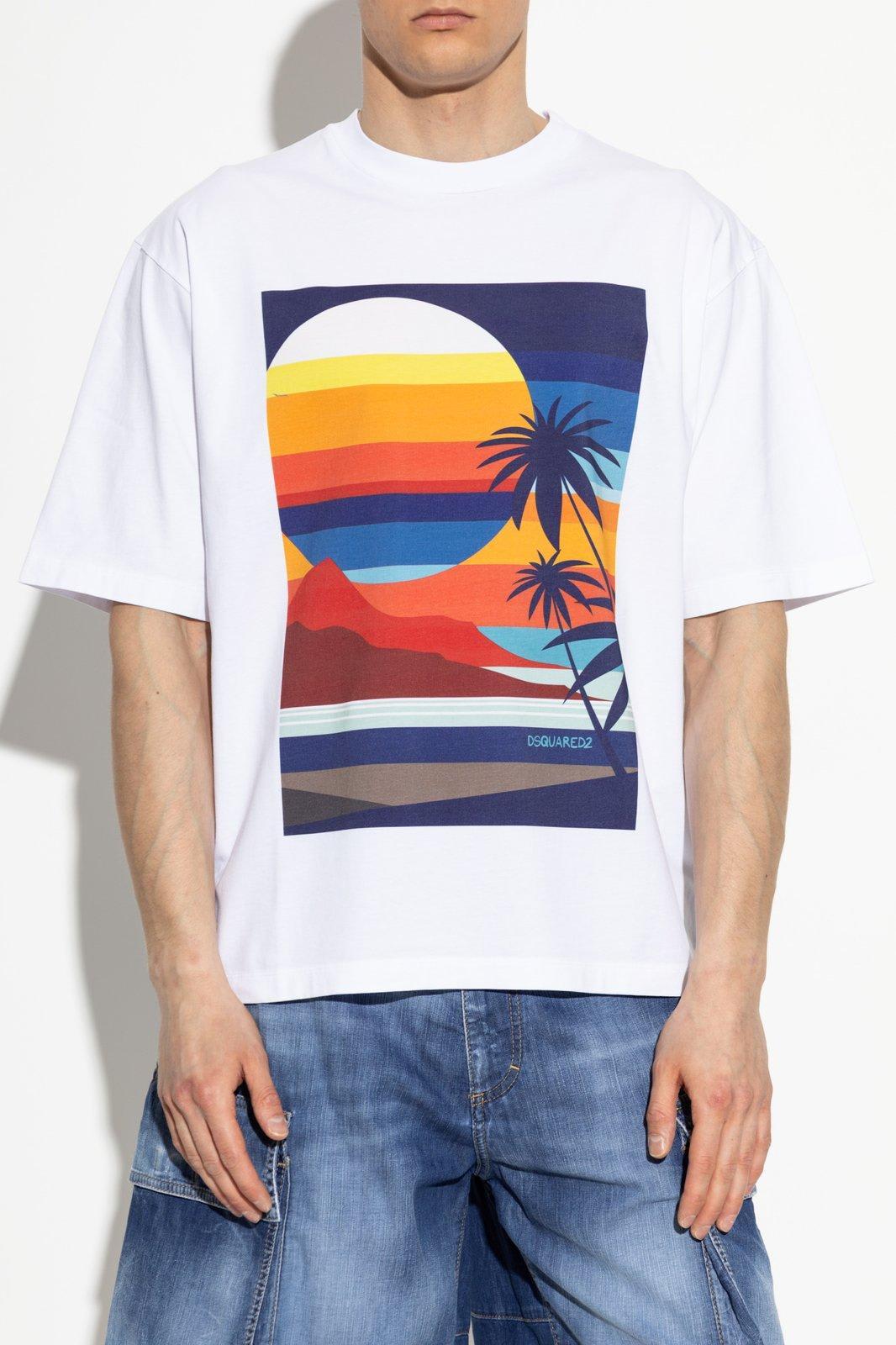 【DSQUARED2】 Summer Lovers Loose Fit Sunset T-Shirt DSQUARED2 Summer Lovers Loose Fit Sunset T-shirt - T-Shirts