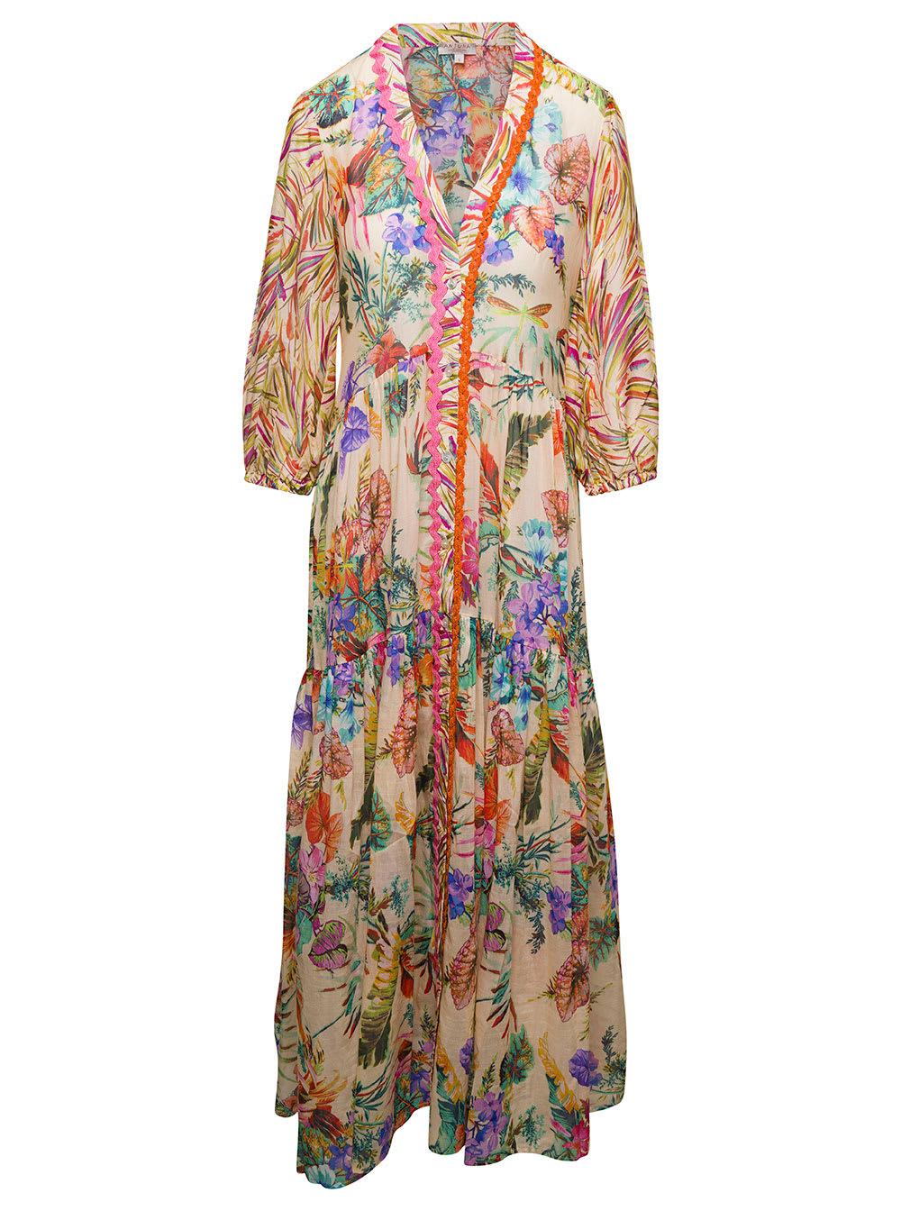 Anjuna Luella Long Multicolor Dress With All-over Graphic Print In Silk ...