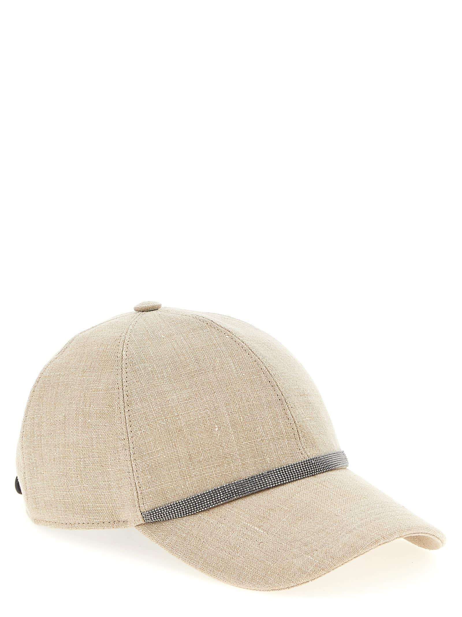 ハット BRUNELLO CUCINELLI Linen Baseball Hat with Shiny Band Brunello Cucinelli Linen Baseball Hat With Shiny Band in