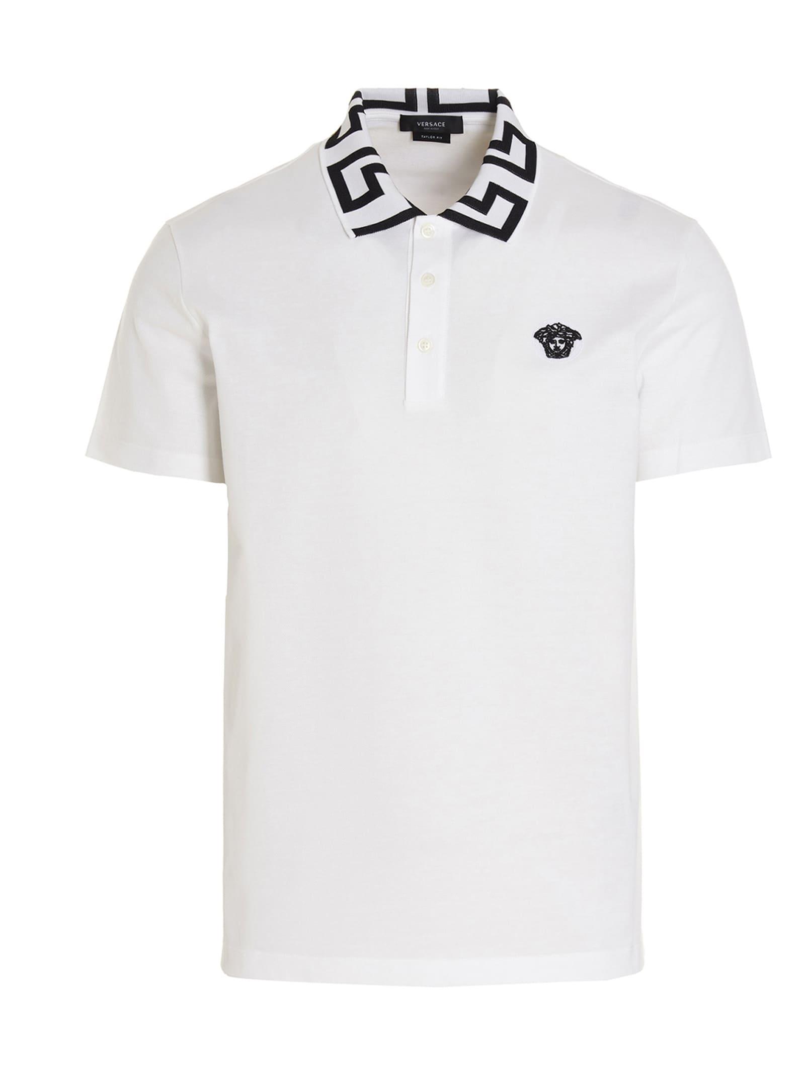 Versace Logo Embroidery Polo Shirt in White for Men | Lyst