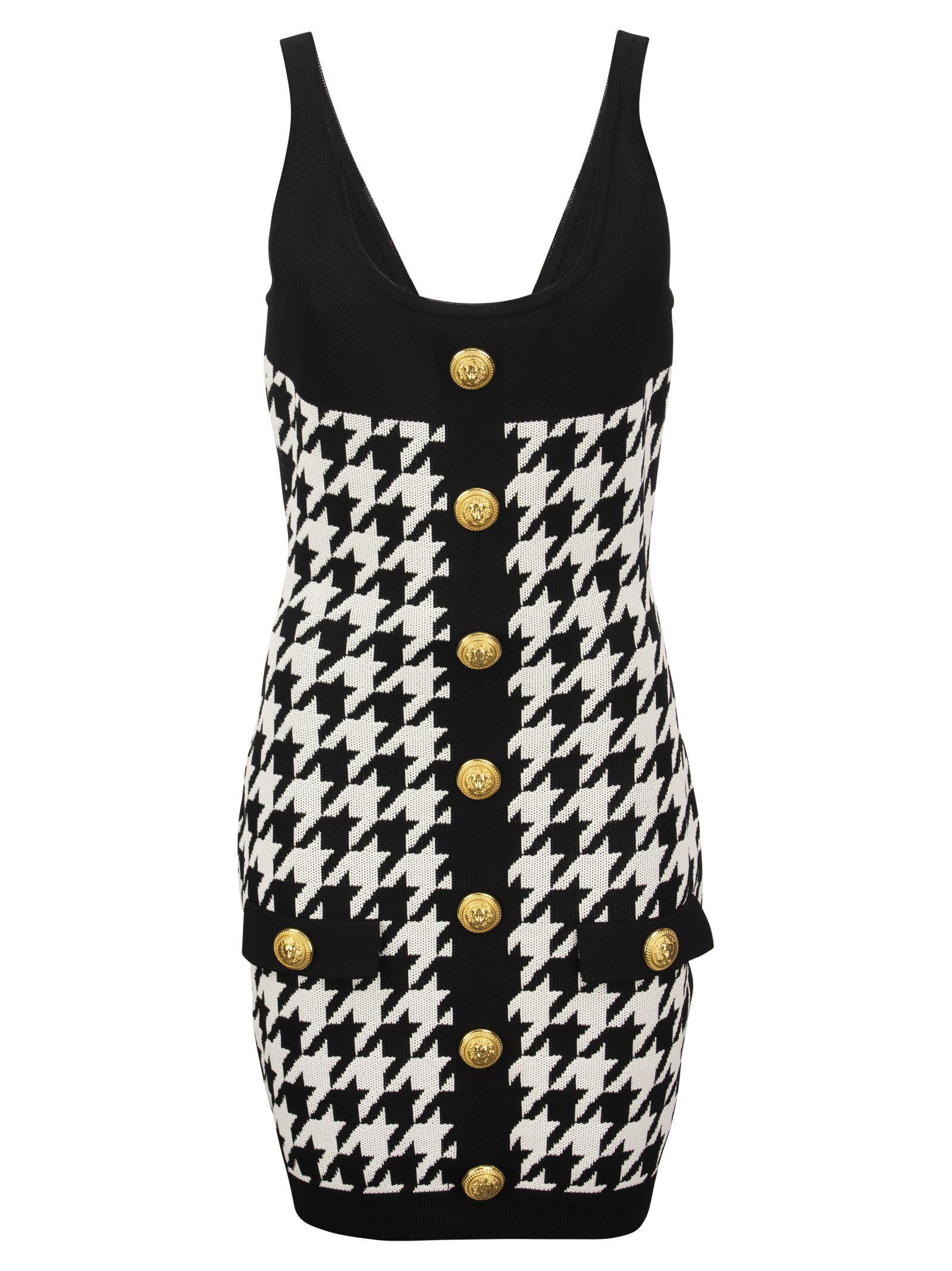 Balmain Short Knit Dress With Gold Buttons in Black | Lyst