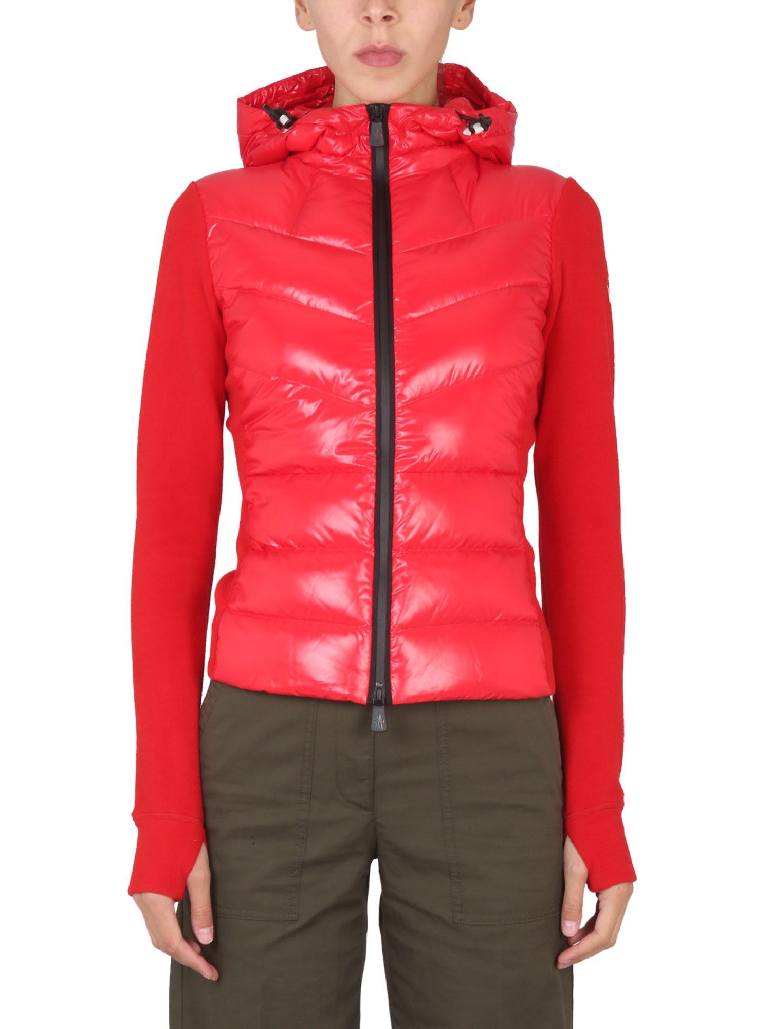 Moncler Cardigan With Hood And Padding in Red | Lyst