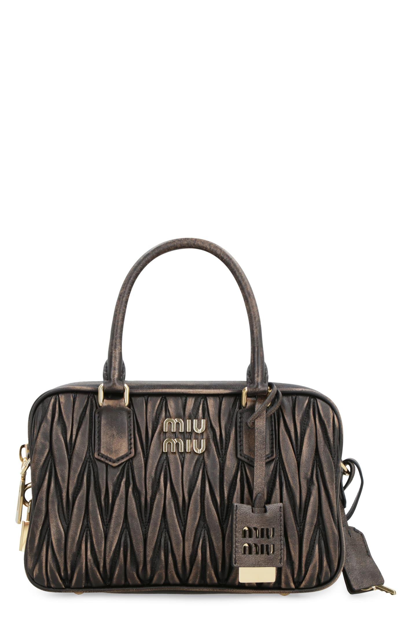 Miu Miu Leather Boston Bag in Black | Lyst UK