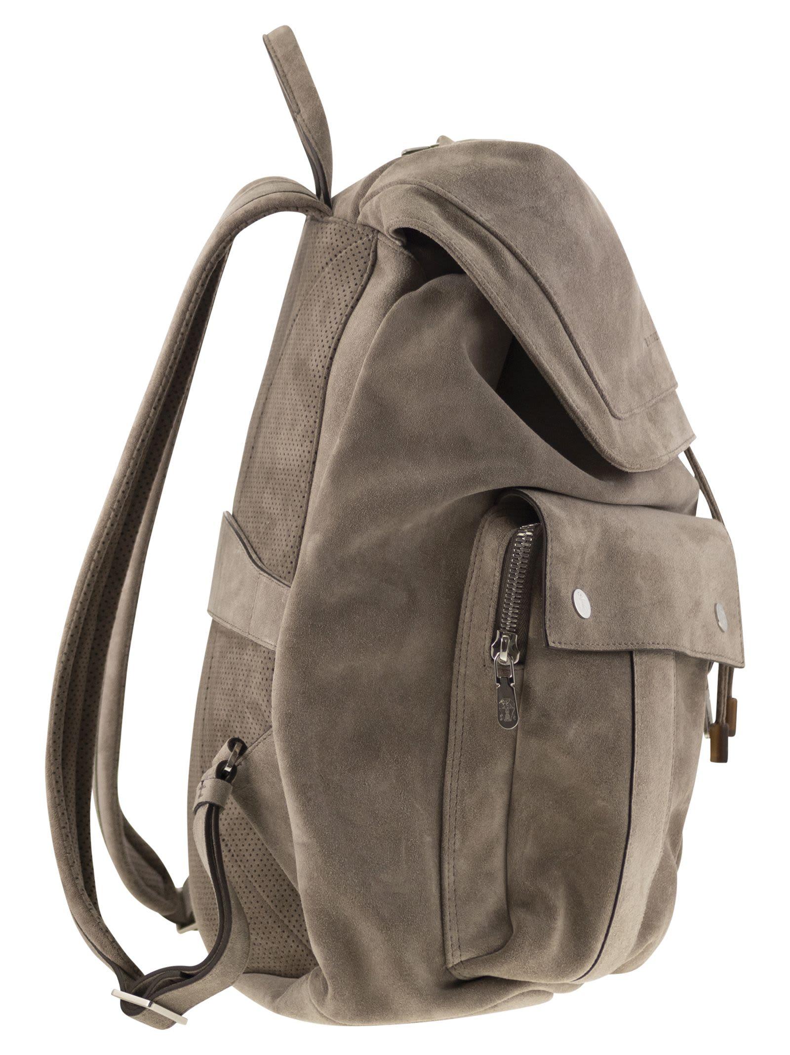 Brunello Cucinelli Suede Backpack in Brown for Men | Lyst