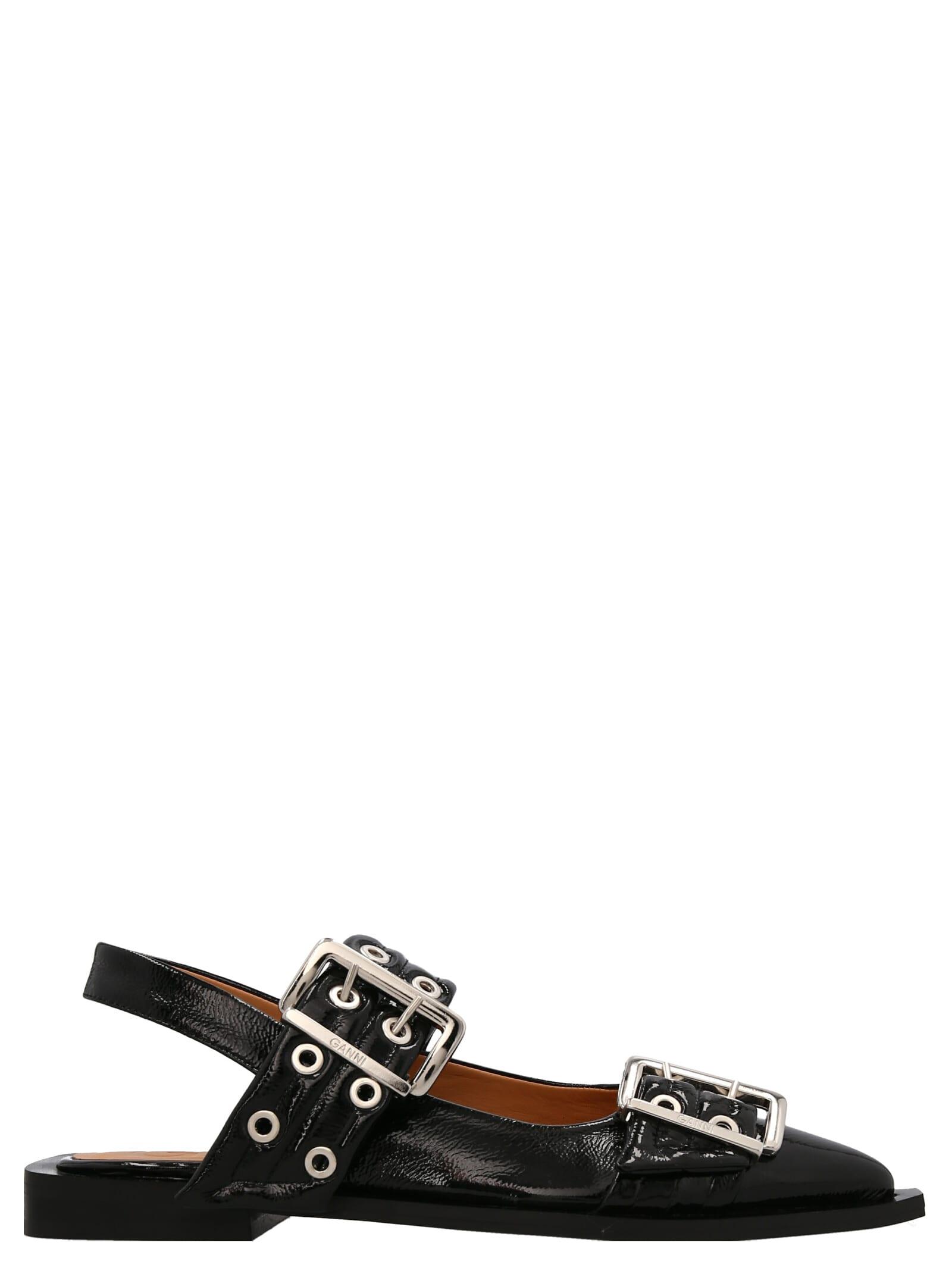 Ganni Wide Belt Buckle Ballet Flats in Black Lyst