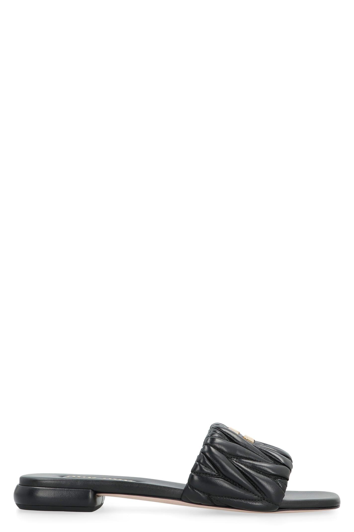 Miu Miu Matelassé Leather Sandals in Black | Lyst