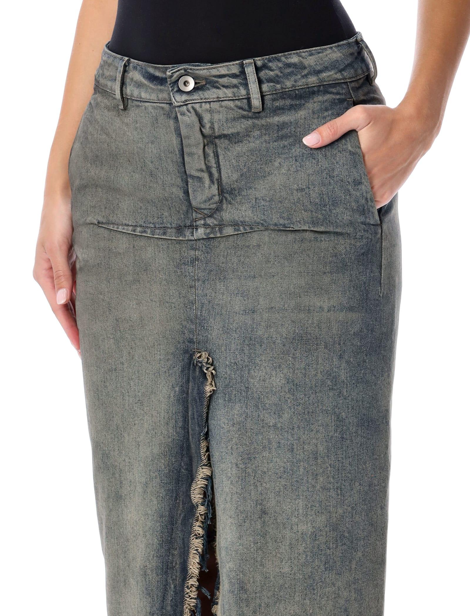 Rick Owens Long Denim Sliced Skirt in Grey | Lyst UK