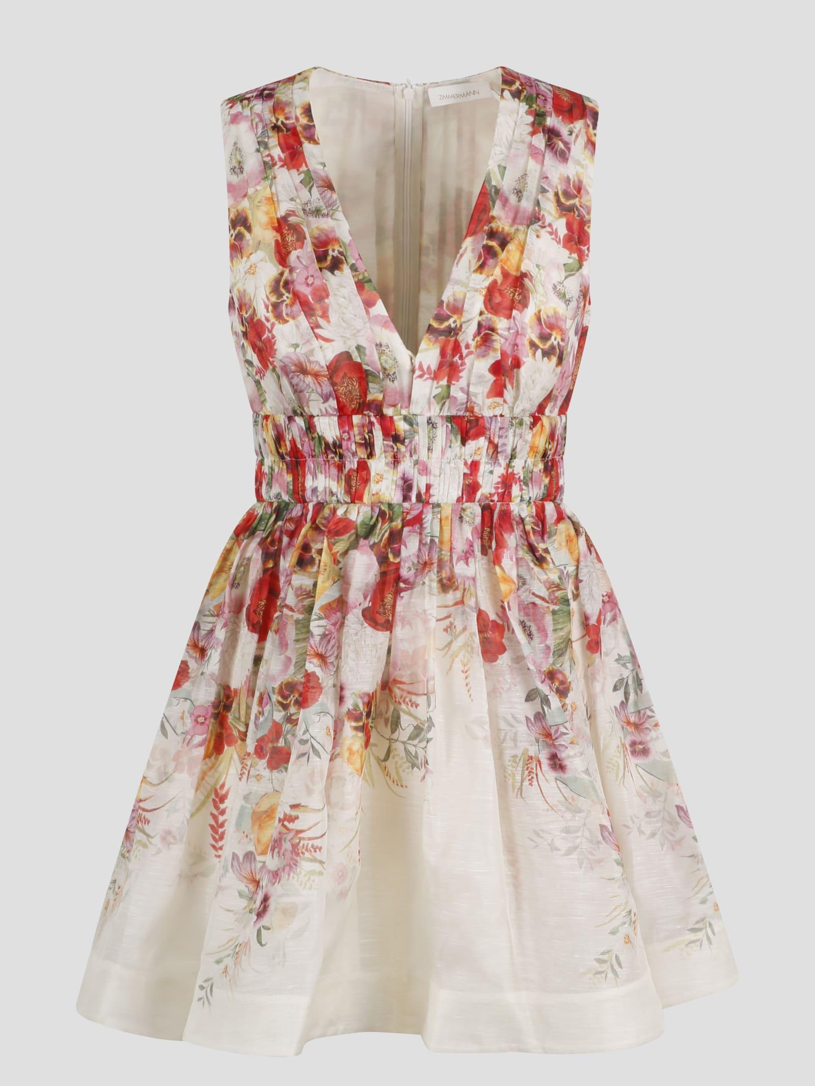【Zimmermann】オールオーバープリント Vネック ミニドレス Zimmermann Wonderland V-neck Mini Dress in White | Lyst