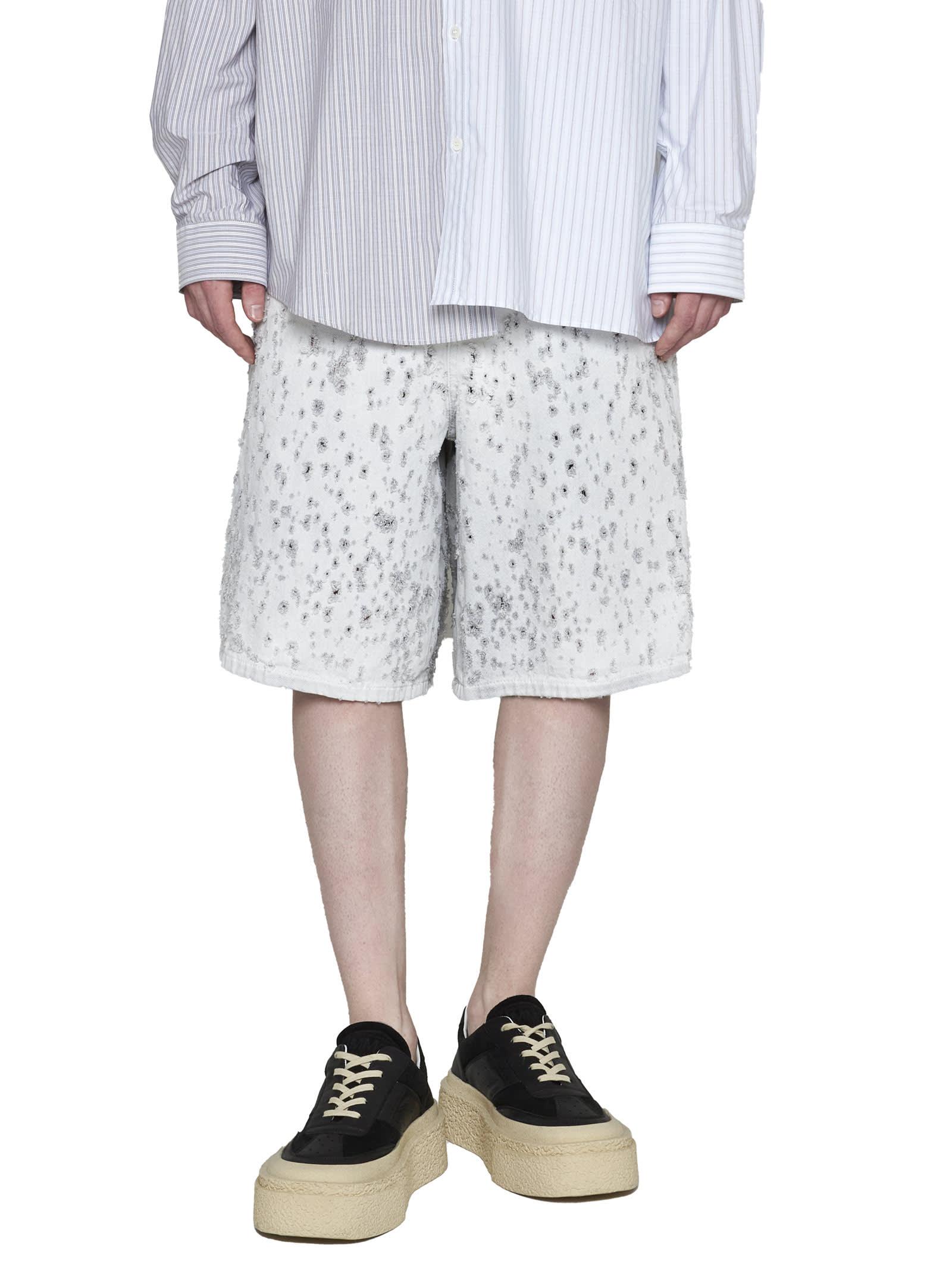 MM6 by Maison Martin Margiela Destroyed Denim Shorts in White for