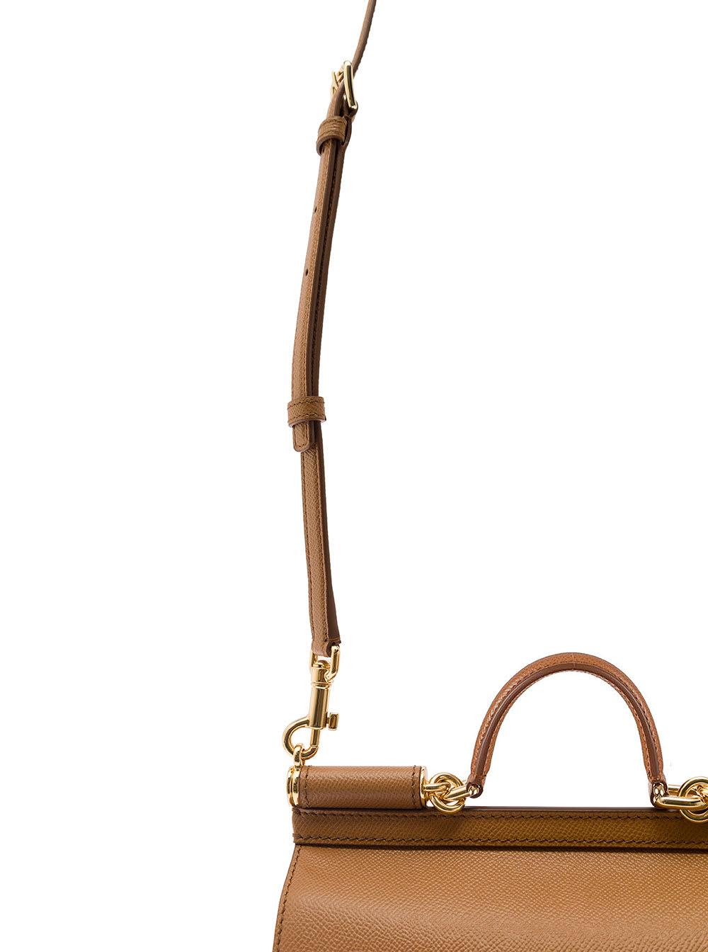 Dolce & Gabbana Brown Sicily Medium Handbag In Grained Leather