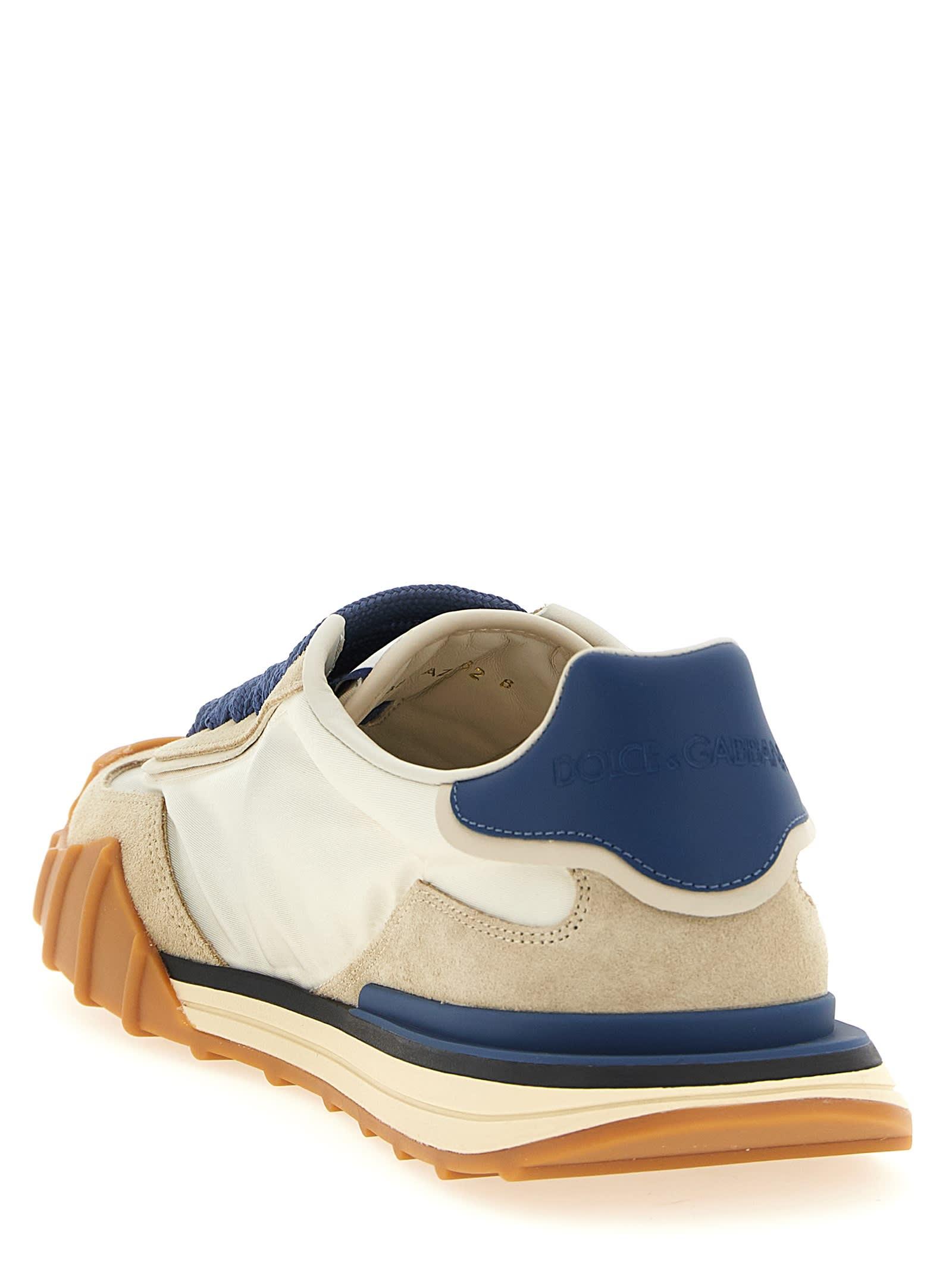 Dolce & Gabbana Blue and Brown Athletic Shoes DOLCE & GABBANA Shoes White Suede Leather Low Top Sneakers  main image 3