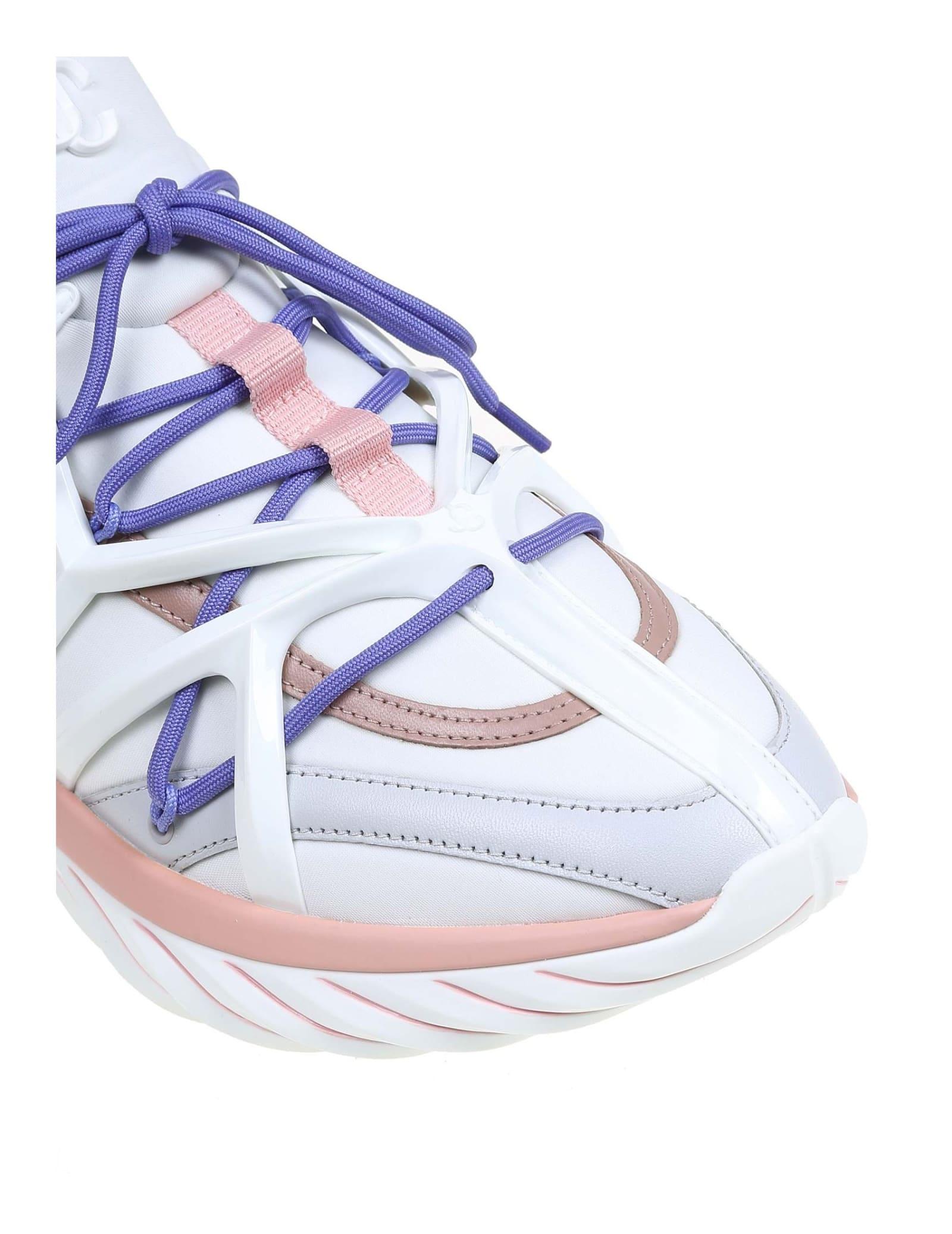 スニーカー JIMMY CHOO COSMOS F NEOPRENE LEATHER SNEAKERS White and Silver Leather and Neoprene Low-Top Trainers