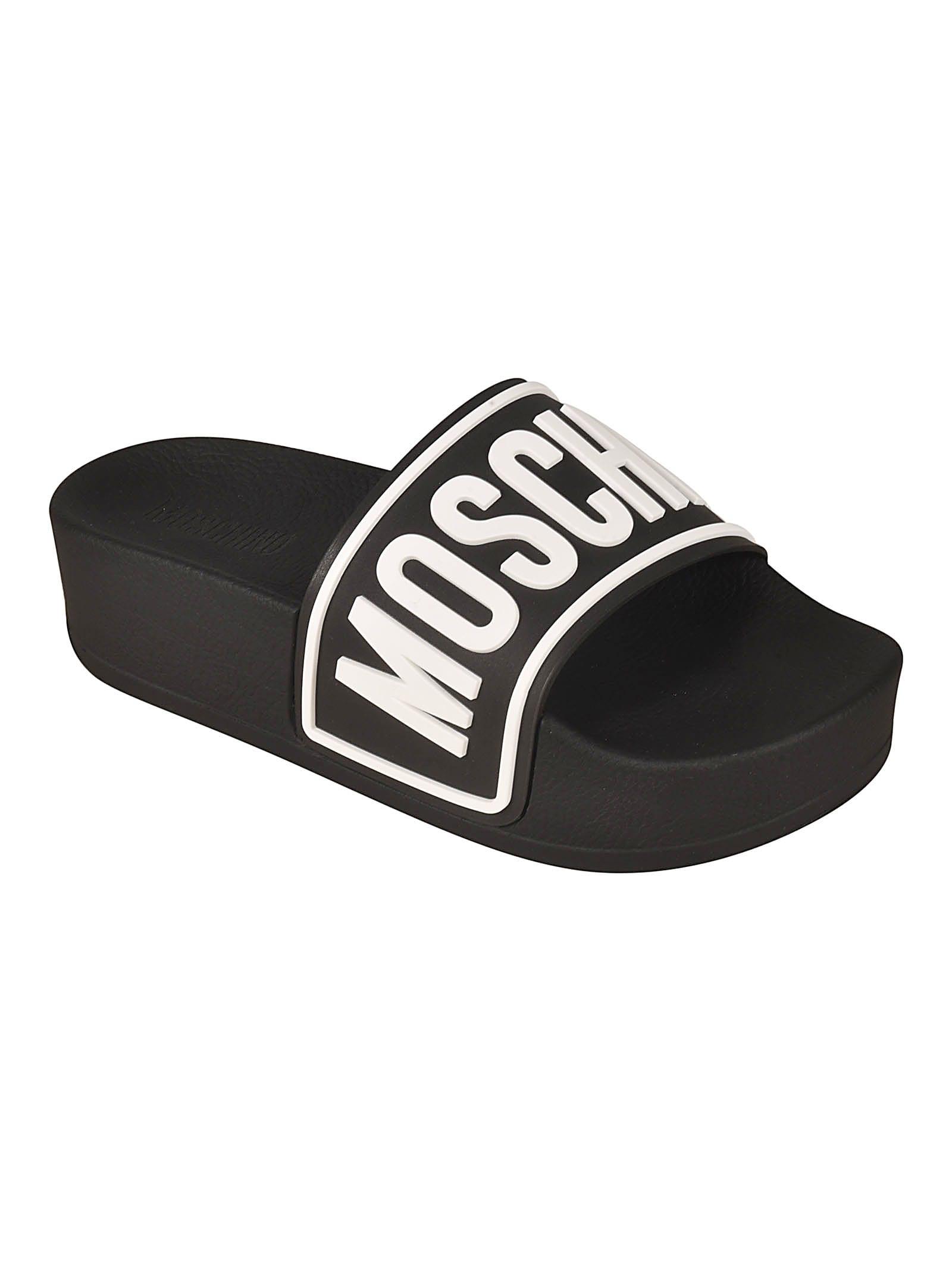 white platform sliders