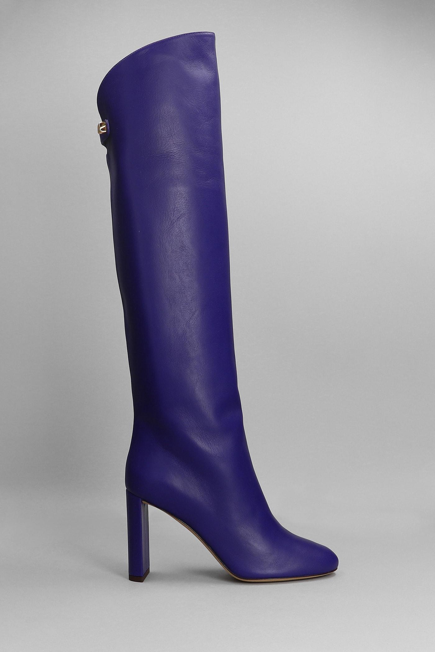 Maison Skorpios Adriana High Heels Boots In Viola Leather in Blue | Lyst