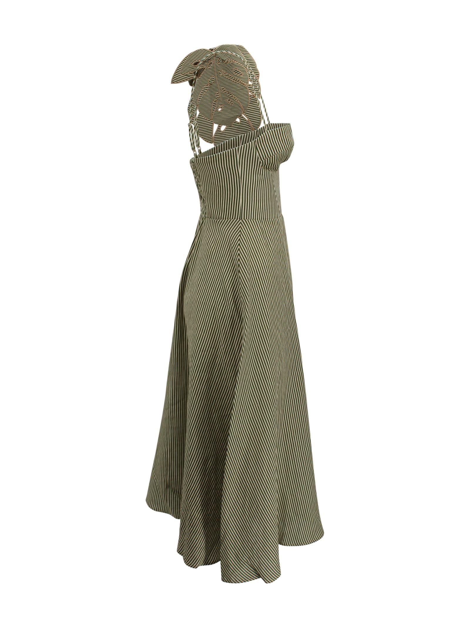 FARM Rio Striped Midi Dress With Corset Bodice in Green