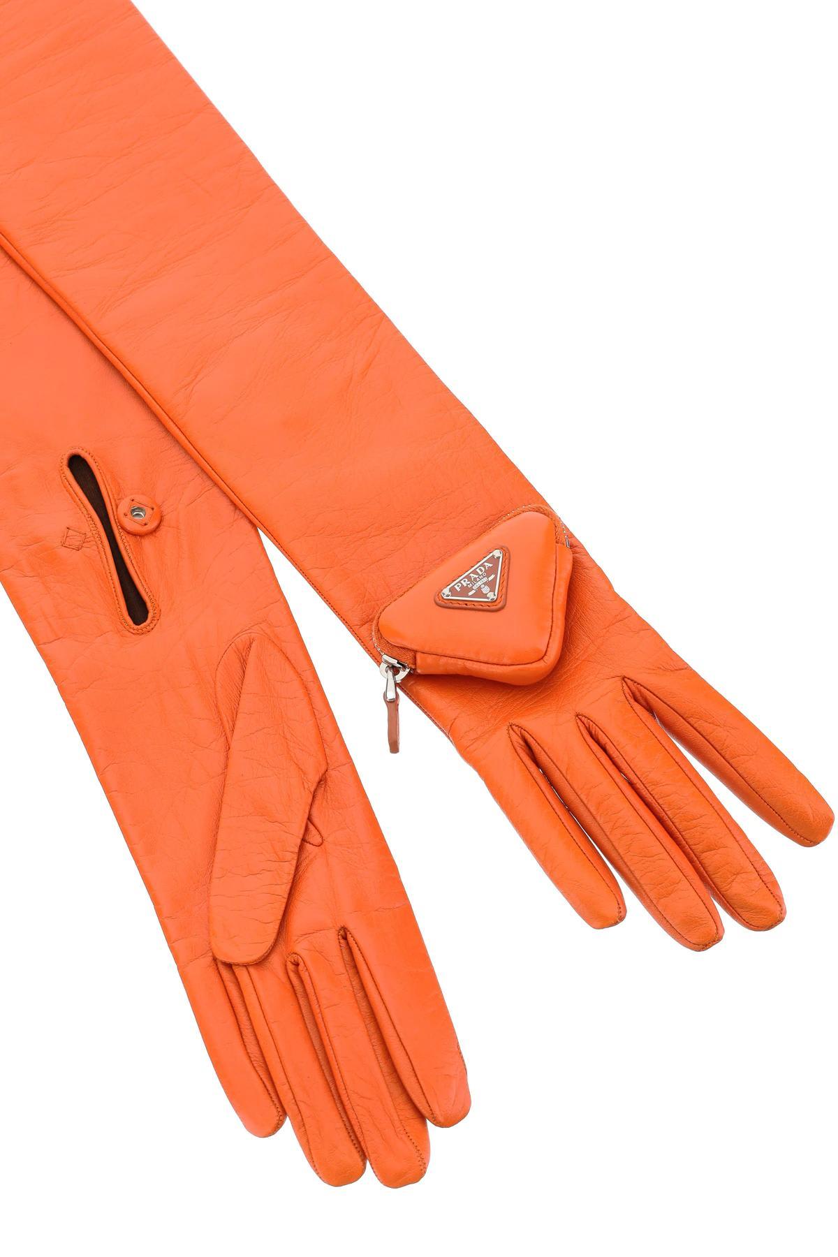【送料&関税込】Prada Triangle-logo Zipped Pouch Long Gloves Prada Logo Pouch-detailed Gloves in Purple | Lyst