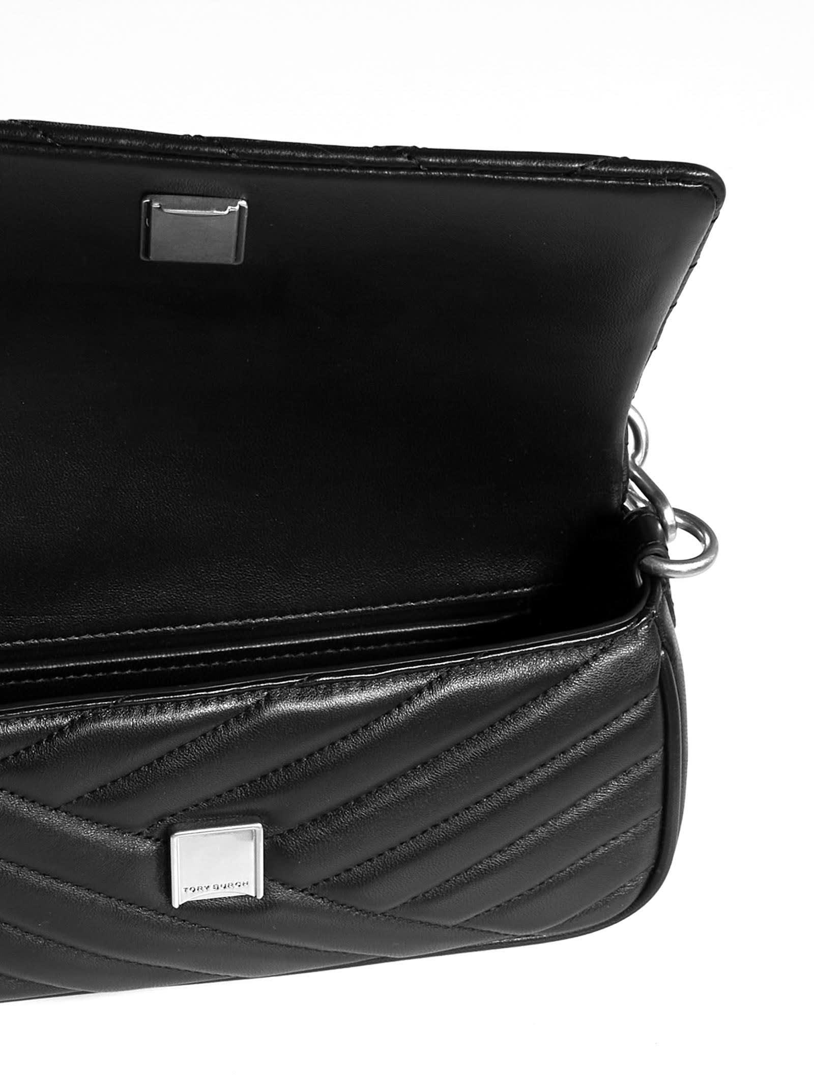 448$ Tory Burch Black Mini Kira Chevron Small Flap Shoulder Bag Black  Quilted