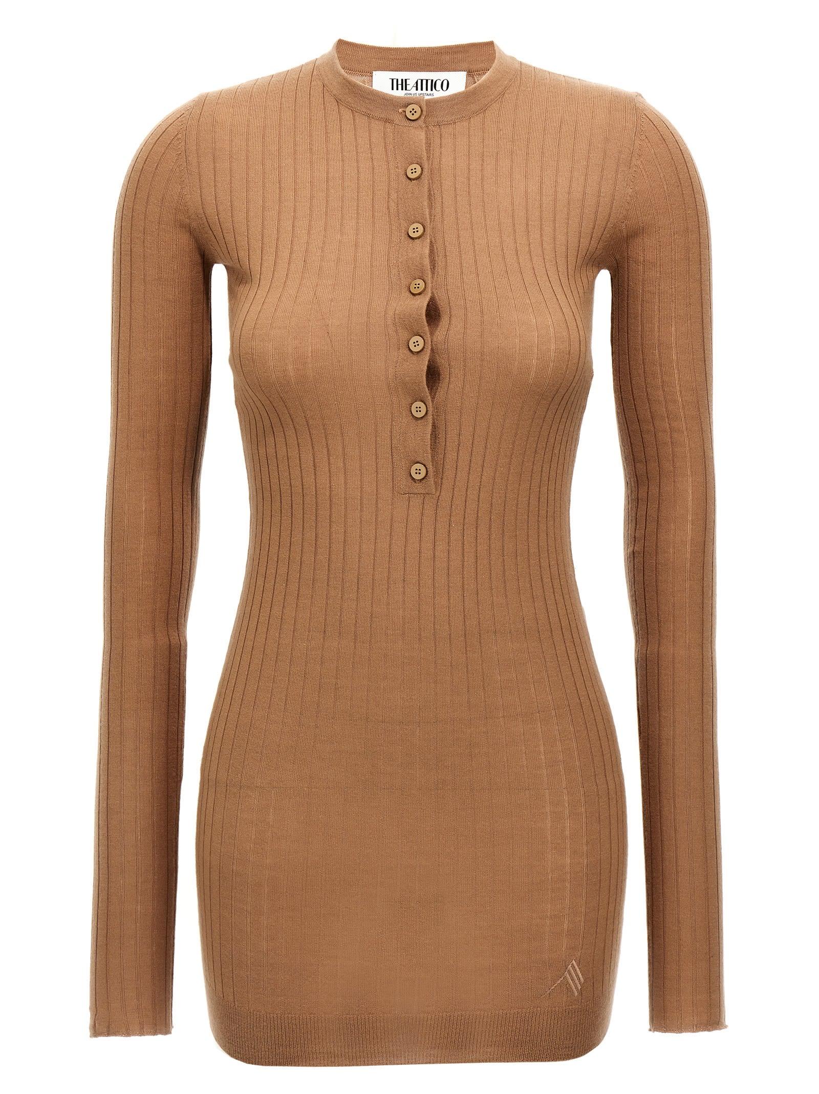 ワンピース THE ATTICO Ribbed mini dress Brown 250WCA00348 The Attico chunky-ribbed Mini Dress | Brown | FARFETCH