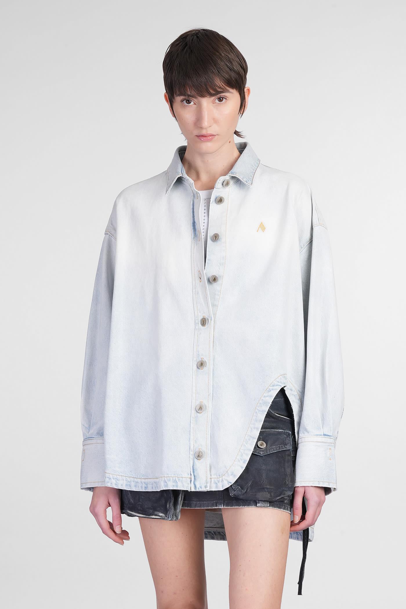 デニム・ジーパン THE ATTICO DENIM JACKETS Distressed denim jacket in blue - The Attico | Mytheresa