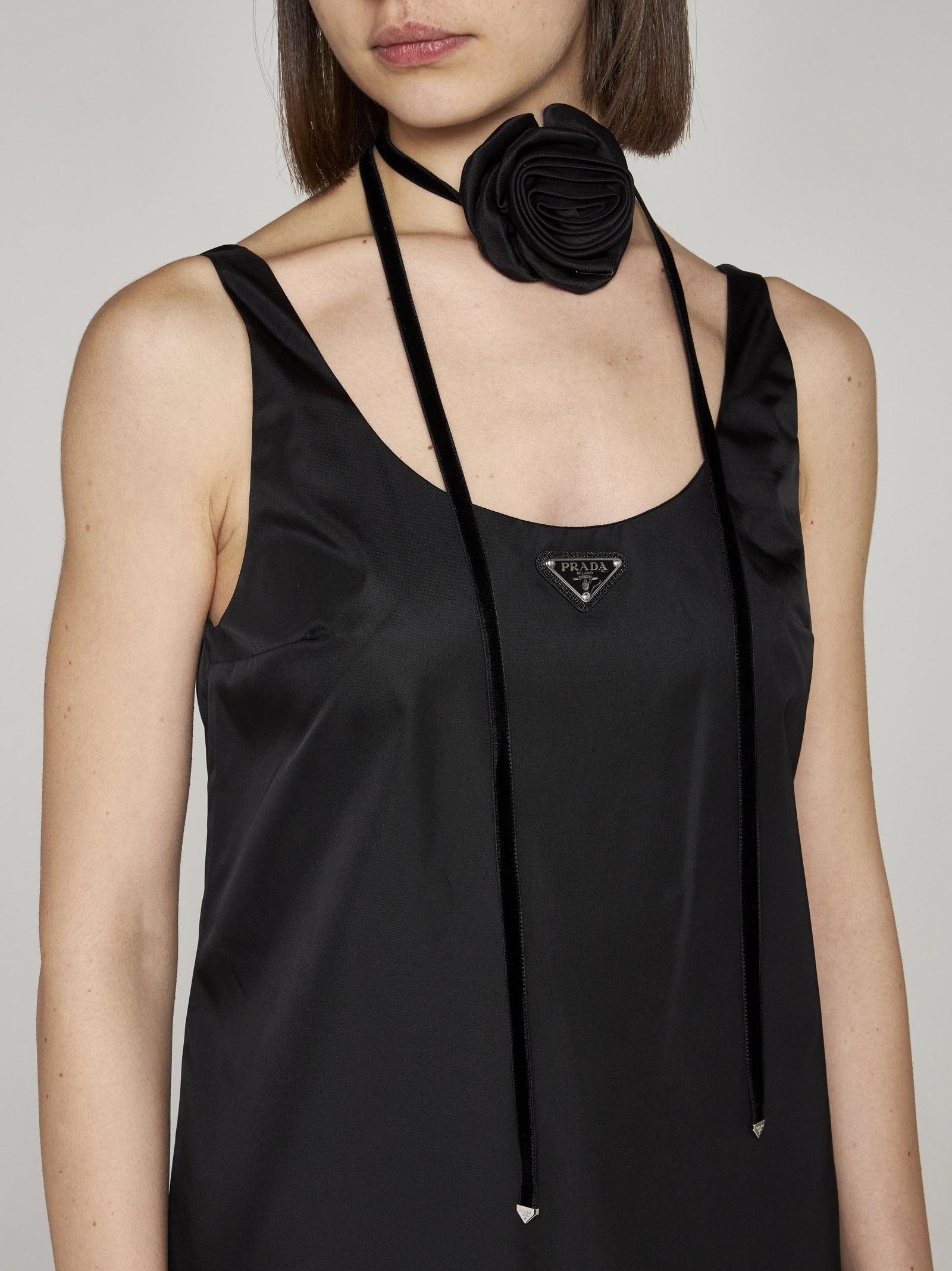Prada Rose Silk Necklace in Black | Lyst