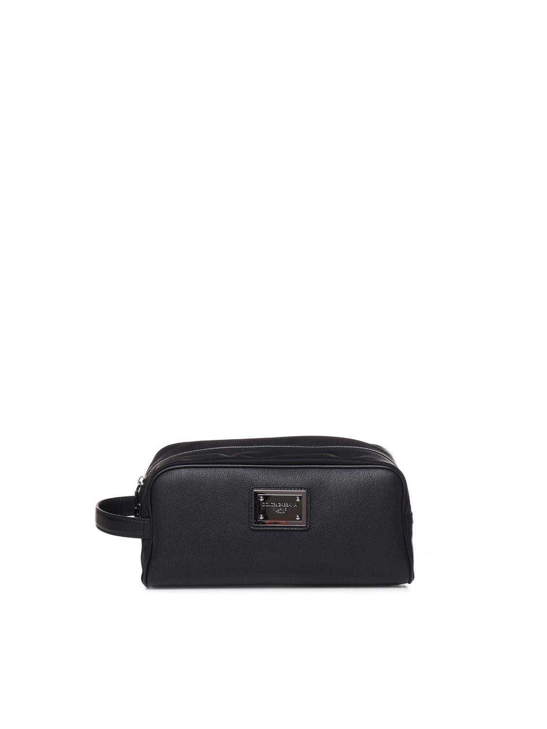 Dolce & Gabbana Toiletry Bag In Grained Calfskin And Nylon in Black for ...