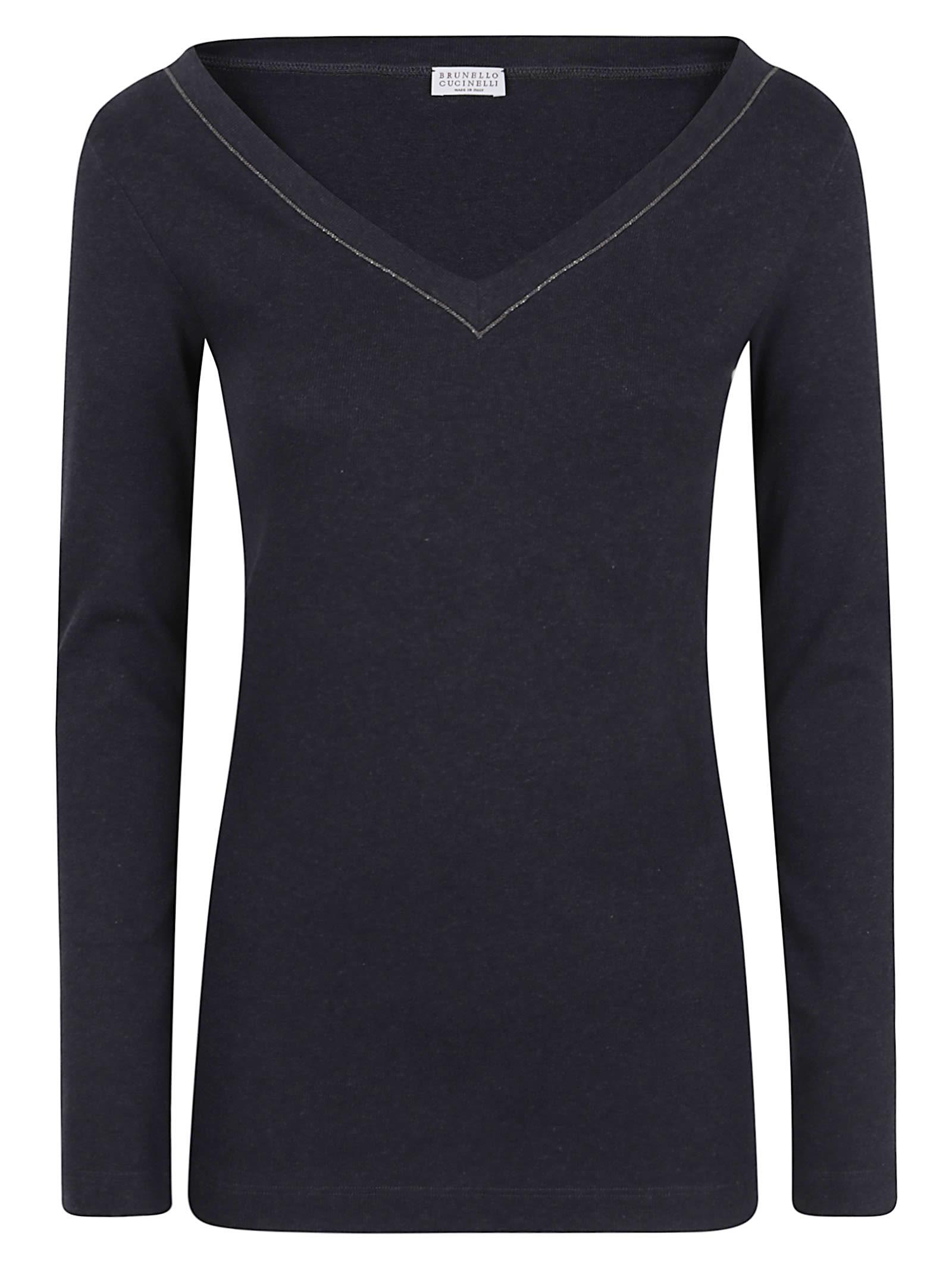 Tシャツ・カットソー Brunello Cucinelli Long-Sleeve Top With High Neckline And Brunello Cucinelli - Heather Gray Ribbed Cotton Long Sleeve