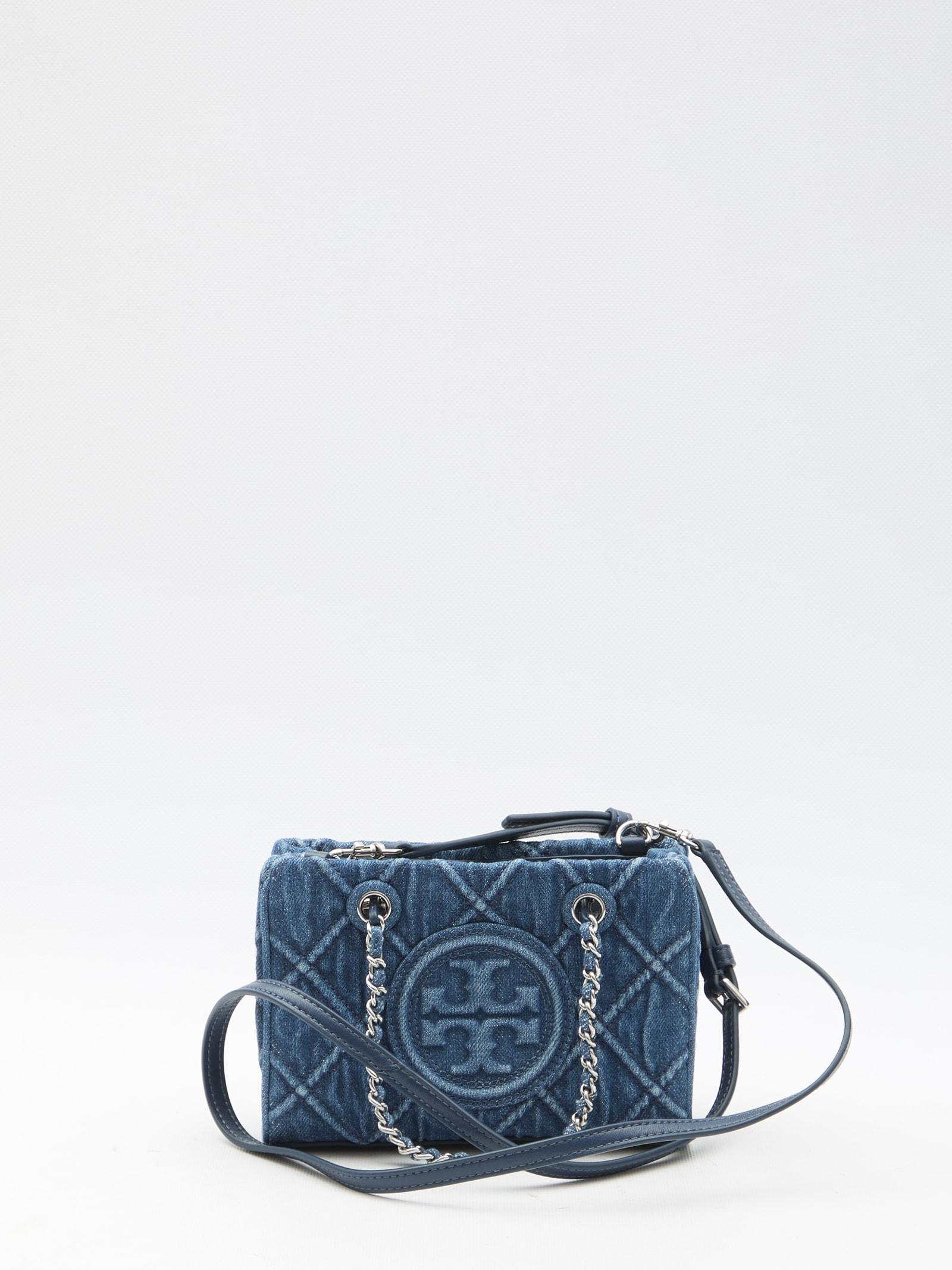 Tory Burch Fleming Soft Denim Mini Chain Tote Bag in Blue | Lyst
