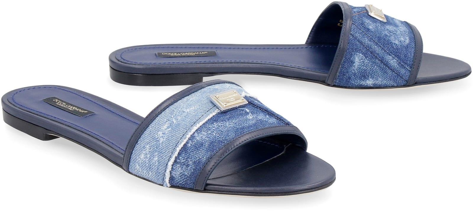 Dolce & Gabbana Denim Flat Sandals in Blue | Lyst