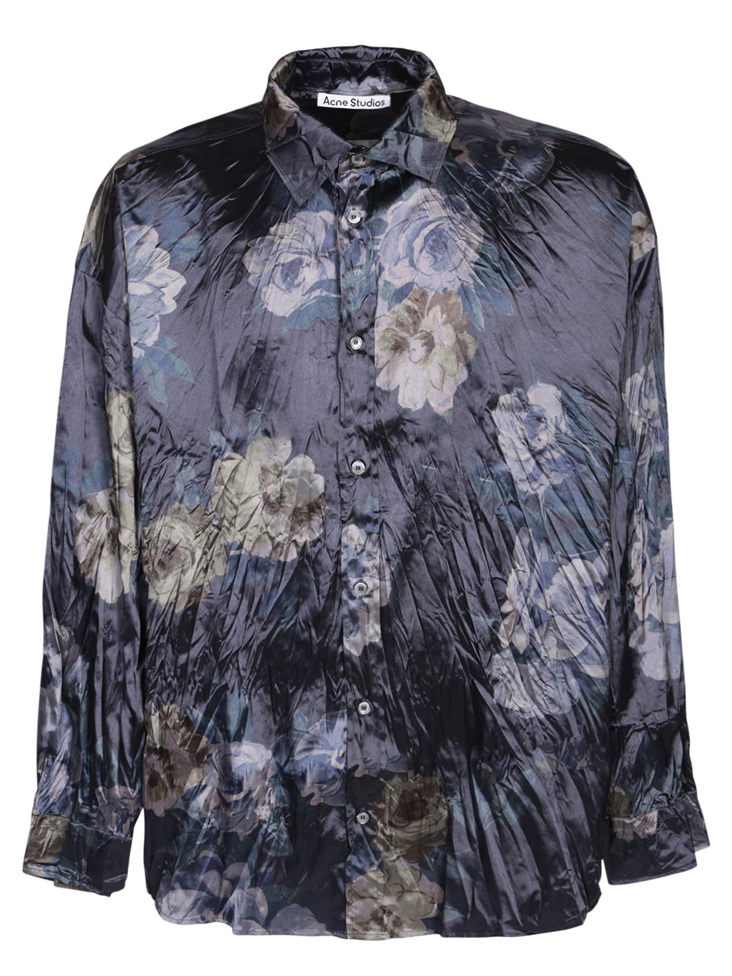 Acne Studios Floral-print Crinkled Shirt in Blue for Men | Lyst