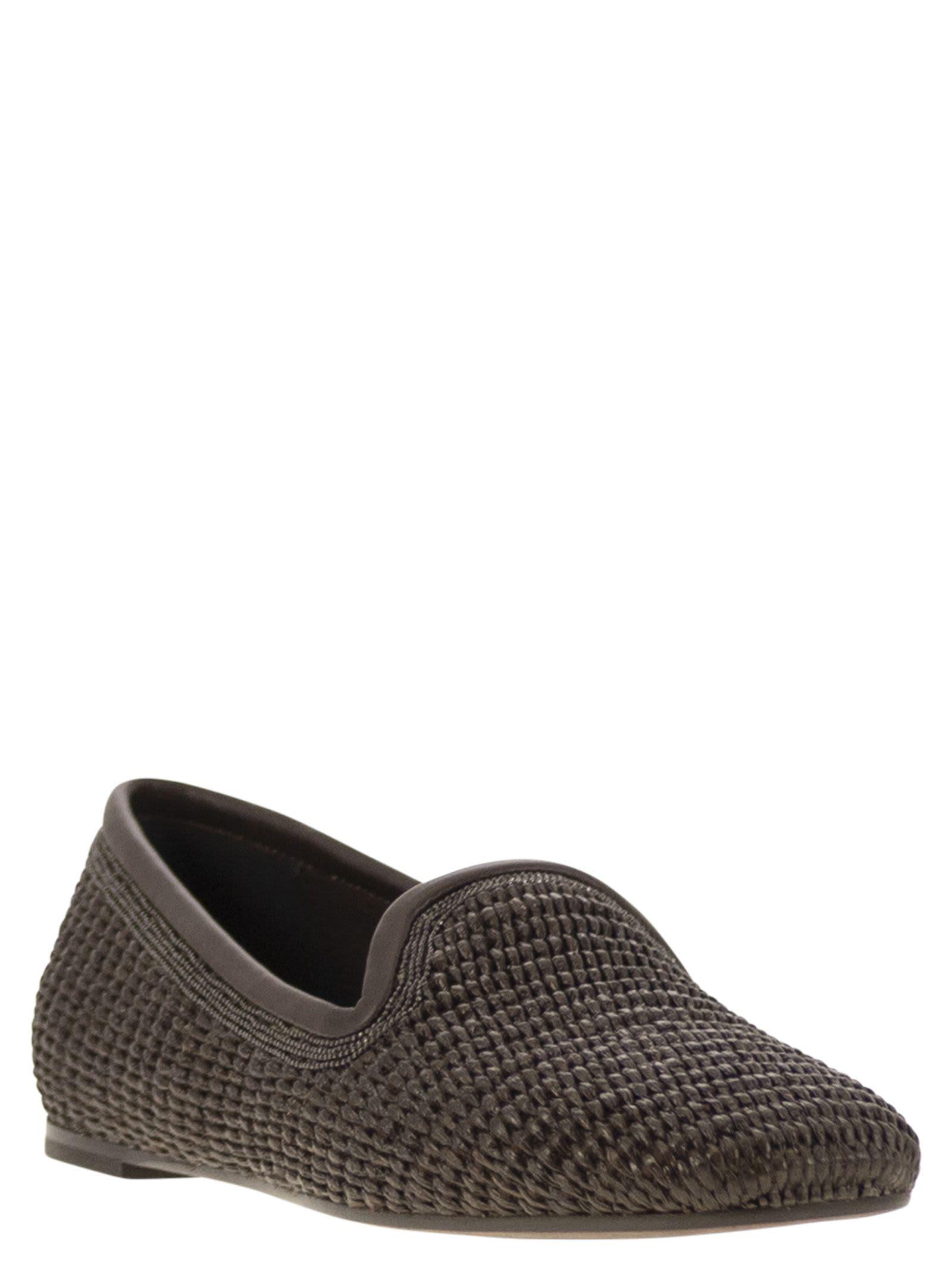 スリッポン BRUNELLO CUCINELLI TECHNO RAFFIA SLIPPER WITH PRECIOUS TRIM Brunello Cucinelli Techno Raffia Slipper With Precious Trim