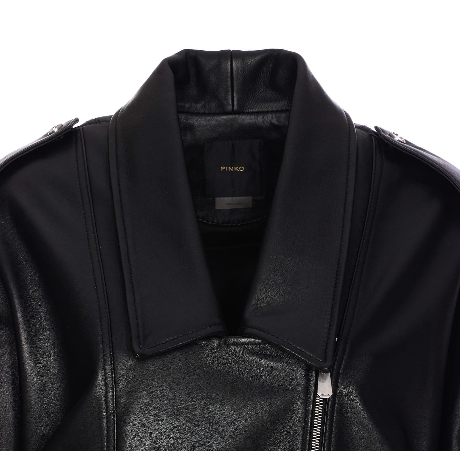 レザージャケット・コート PINKO CONFINE BIKER JACKET WITH BELT Pinko Confine Biker Jacket With Belt in Black | Lyst