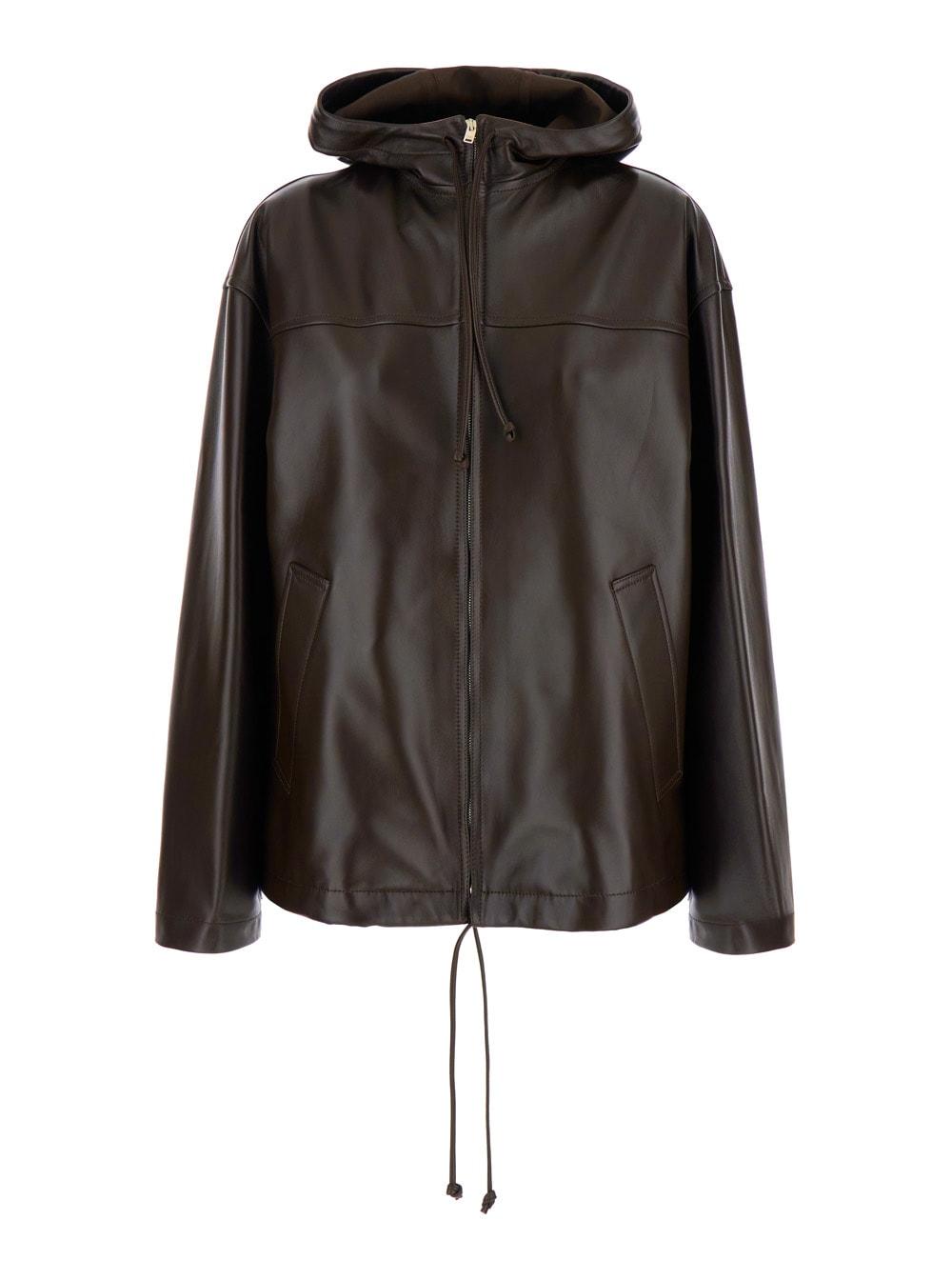 Bottega Venneta Zip Leather Hoodie