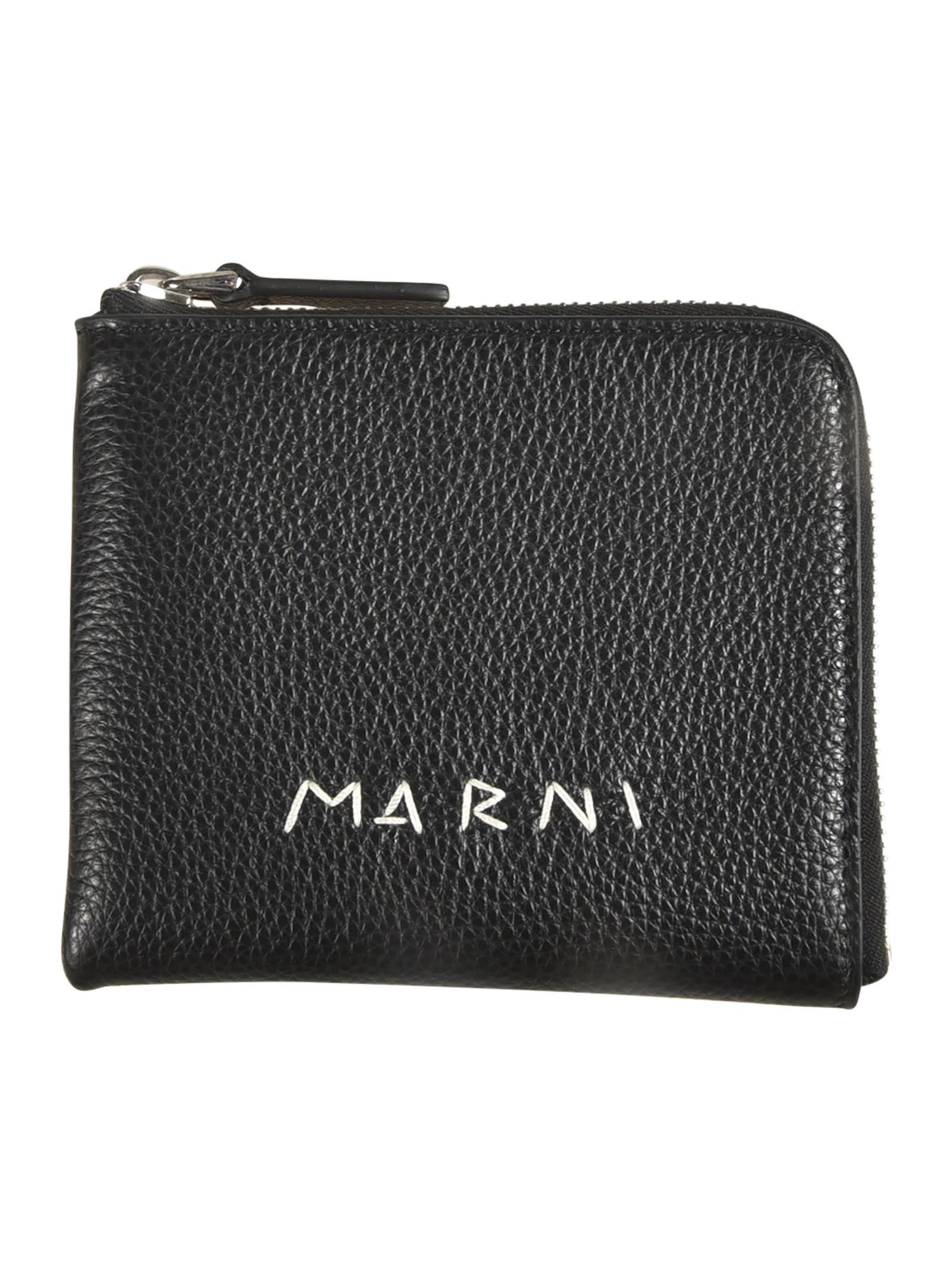 Marni Zip-Around Logo Wallet in Black | Lyst