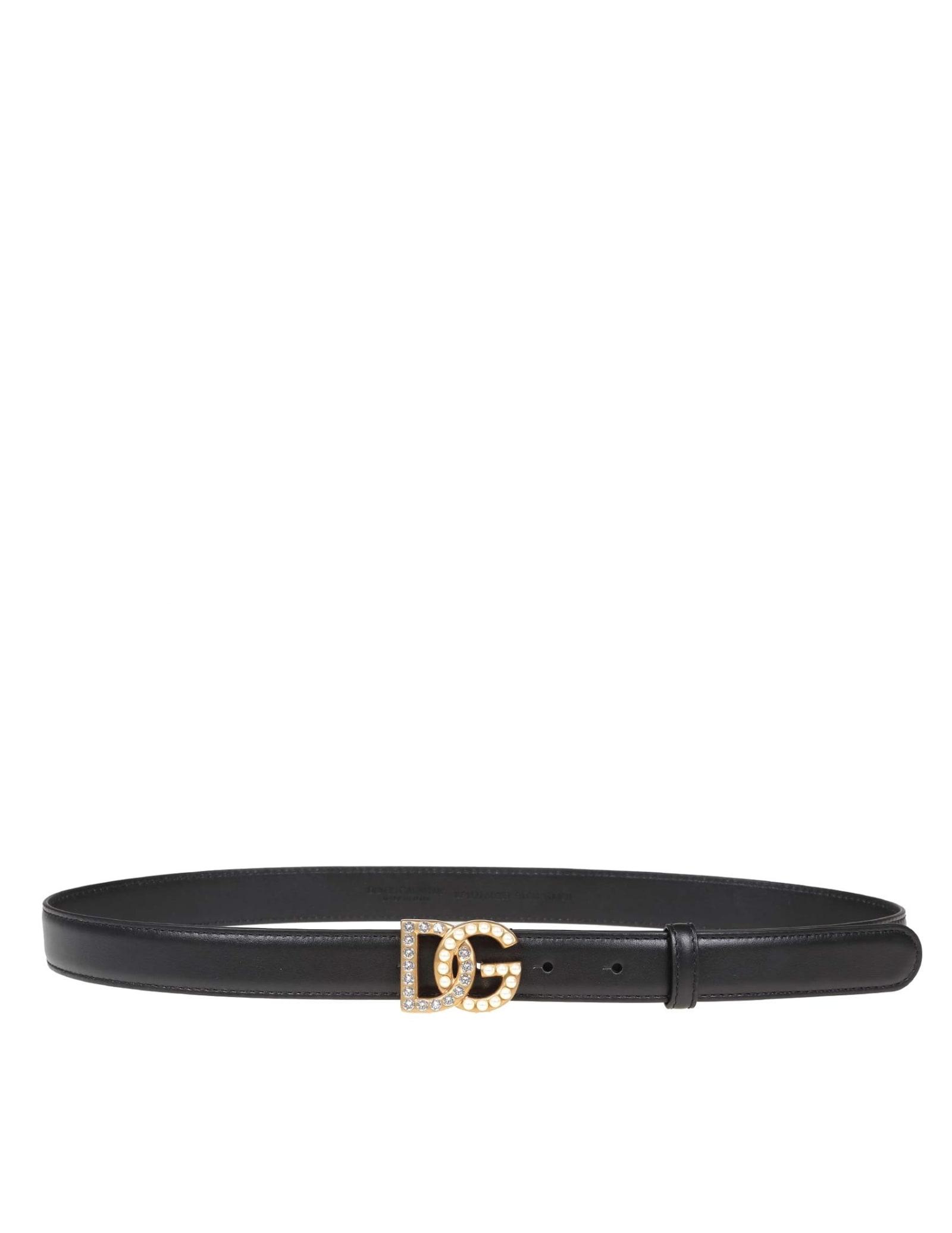 DG Gathered Leather Belt in Black - Dolce Gabbana