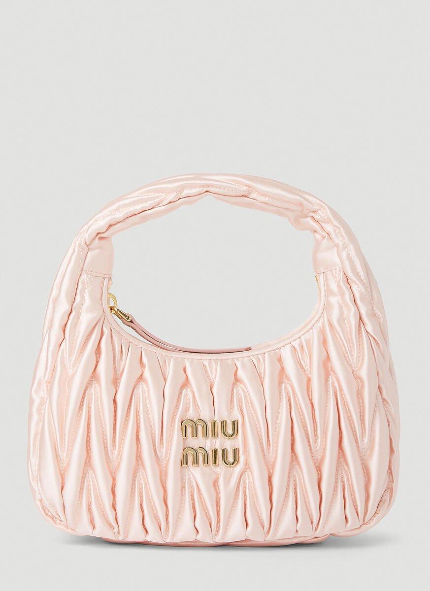 Miu Miu Wander Matelassé Logo Plaque Mini Hobo Bag in Pink Lyst