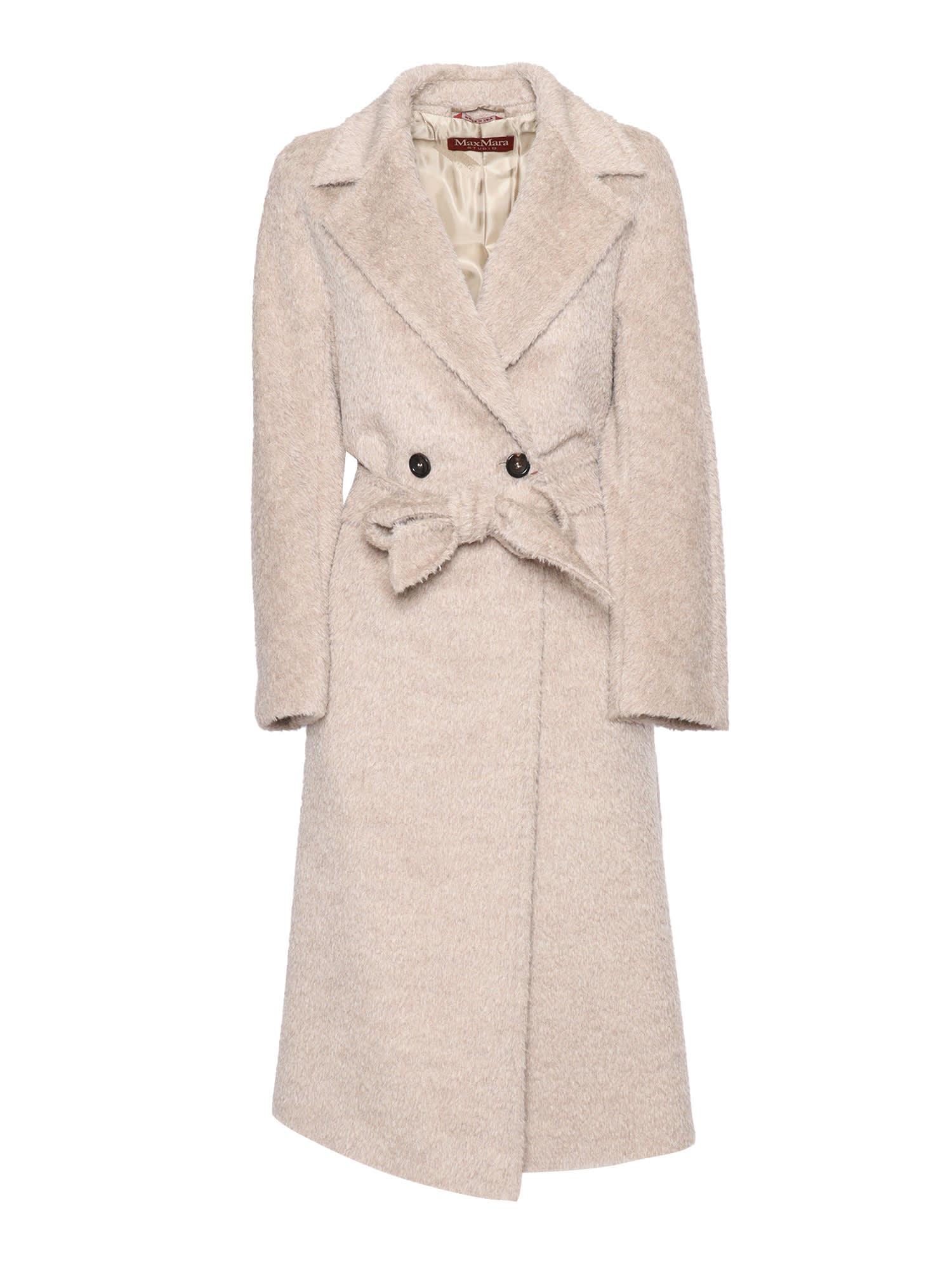 Max Mara Studio Double-breasted Coat in Natural | Lyst