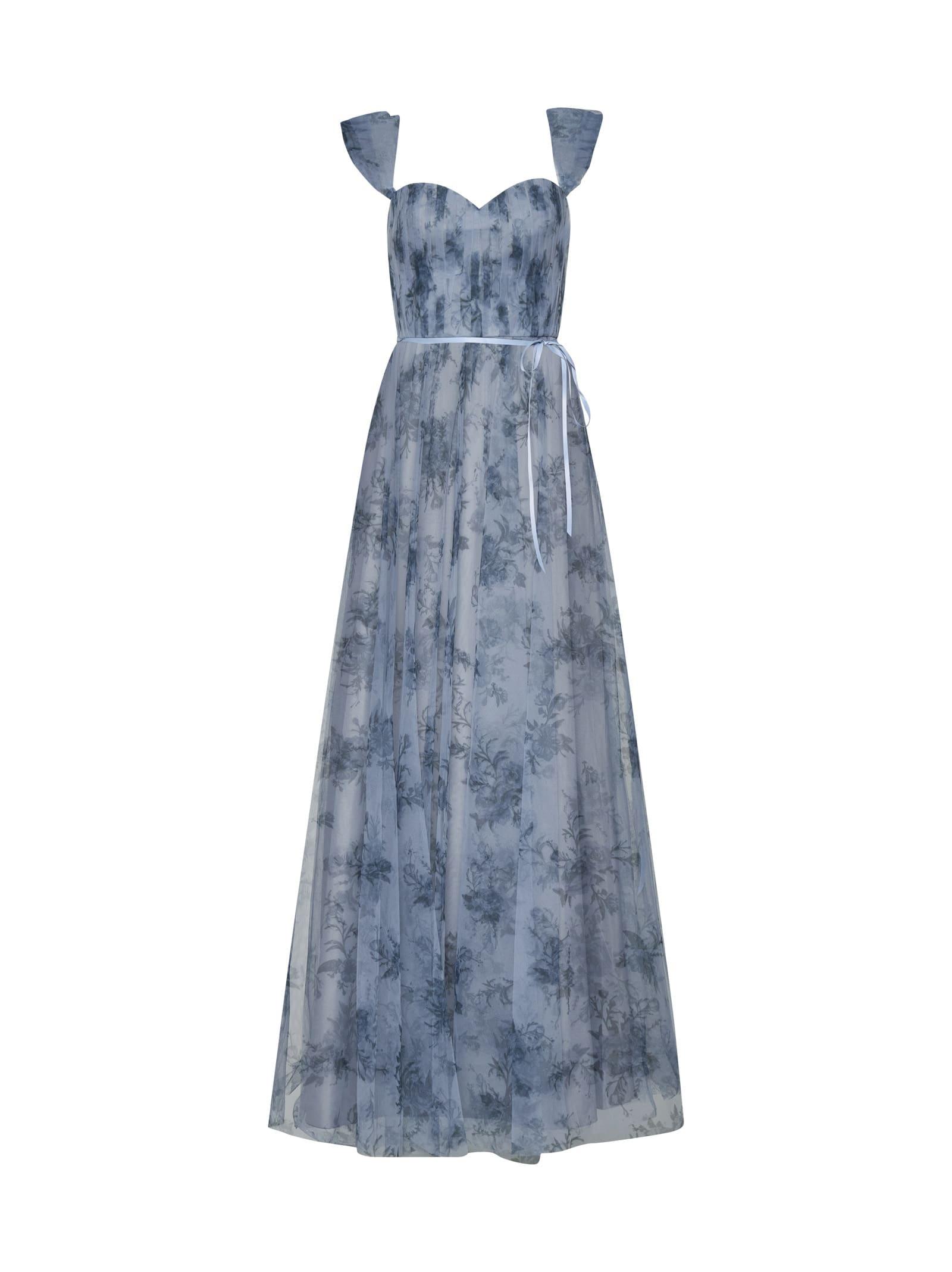 marchesa notte blue floral dress | - Blog In a beautiful dusty blue color Floral Print Long Dress