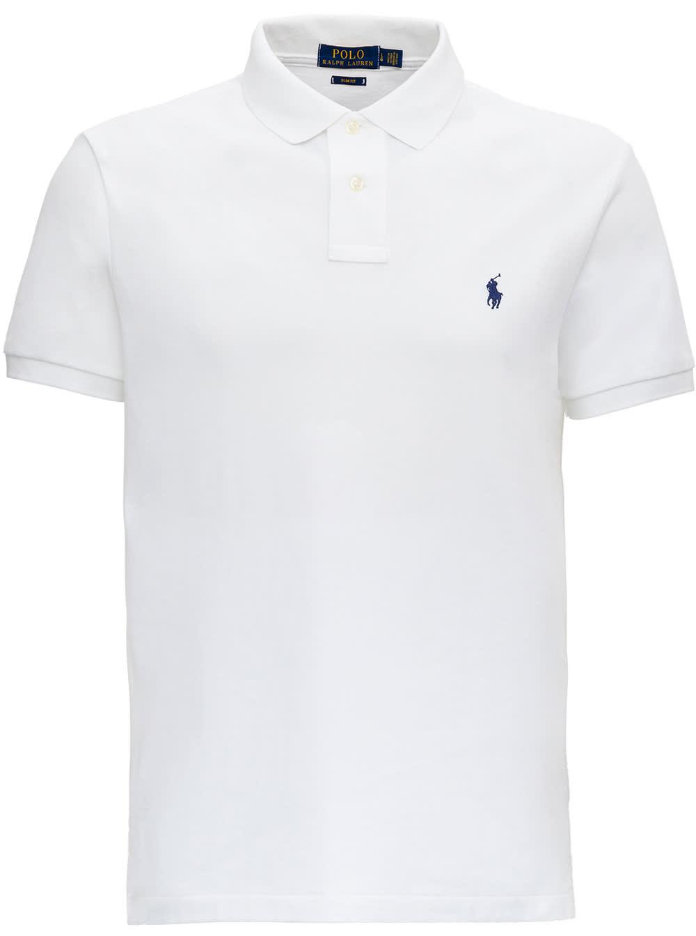 Polo Ralph Lauren Slim Fit White Cotton Polo Shirt With Logo for Men | Lyst