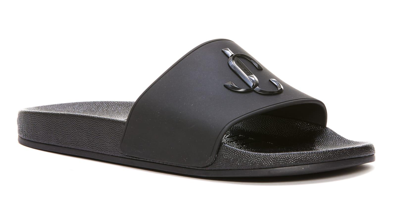 Save 12% Jimmy Choo port Rubber Slides in Black for Men slides and flip flops Leather sandals Mens Shoes Sandals 