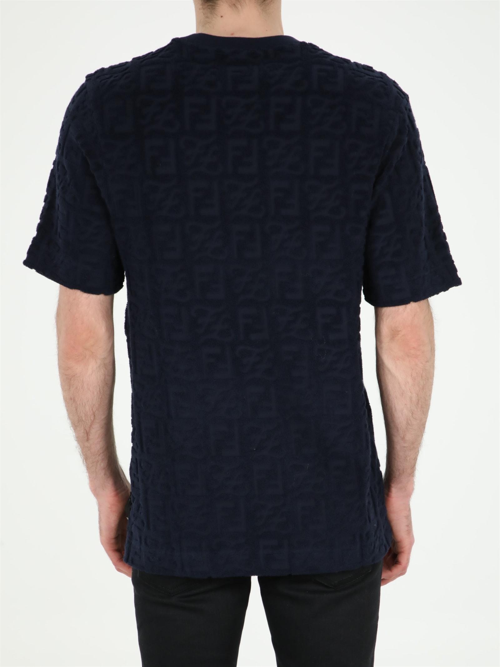 Fendi Blue Terry-effect T-shirt in Black for Men | Lyst