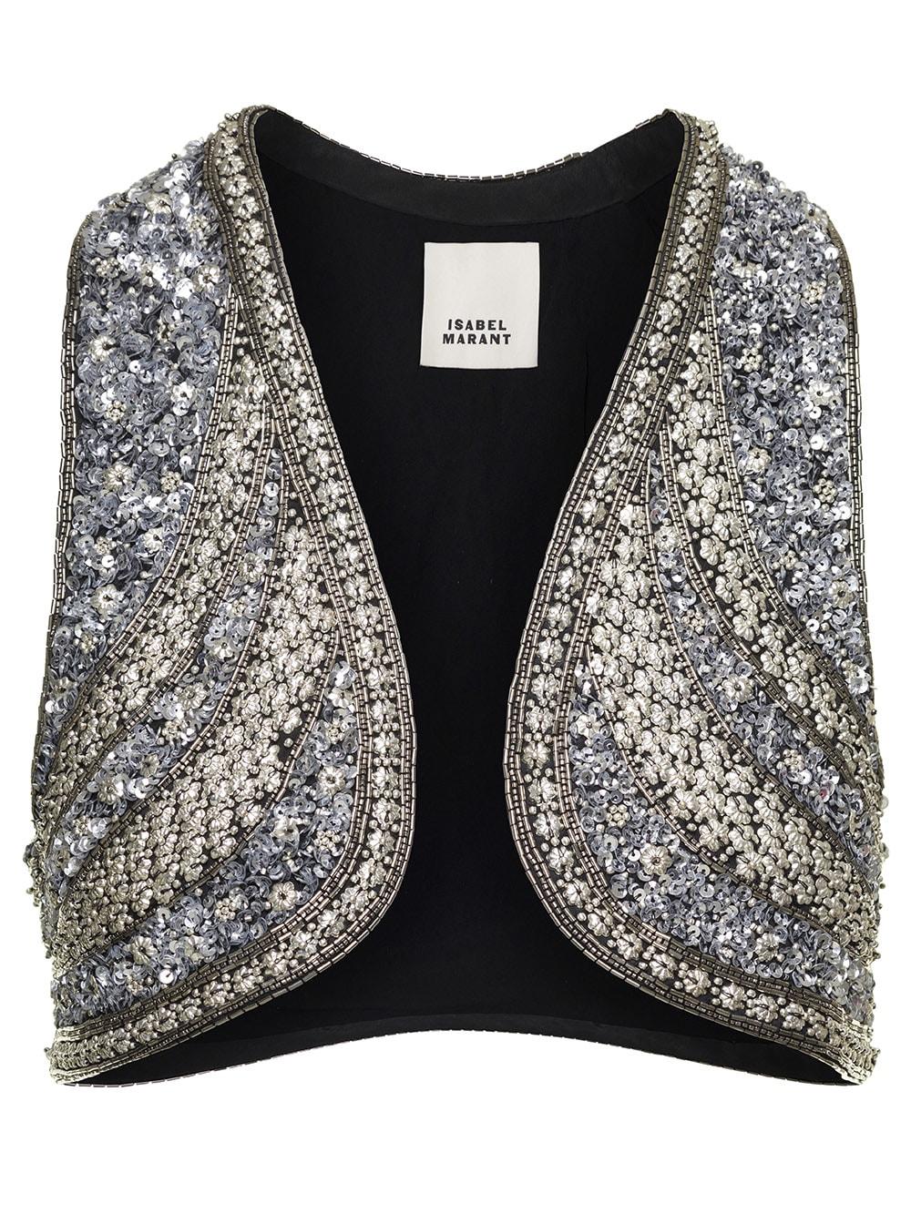 Tropisk Akademi maksimum Isabel Marant Oumi Metallic Vest With Beads And Paillettes Embroidery in  Black | Lyst