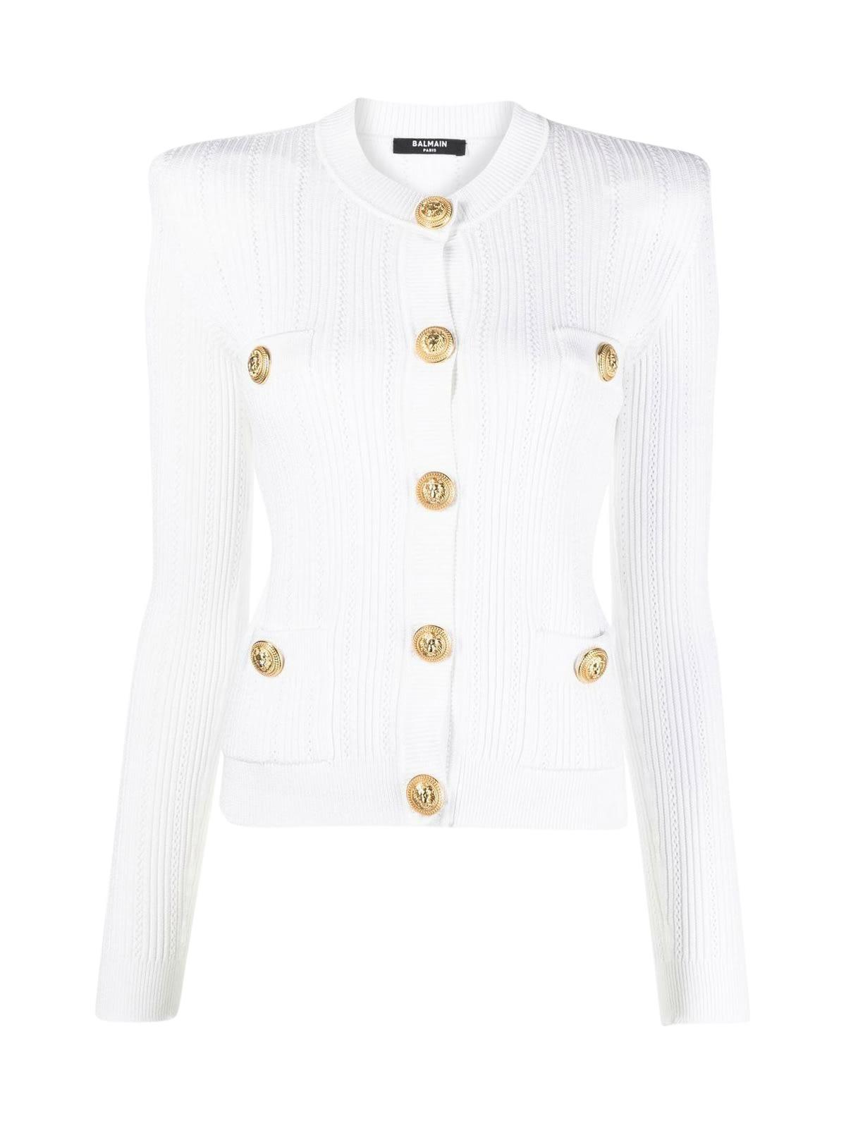 Balmain Buttoned Knit Short Cardigan in White Lyst