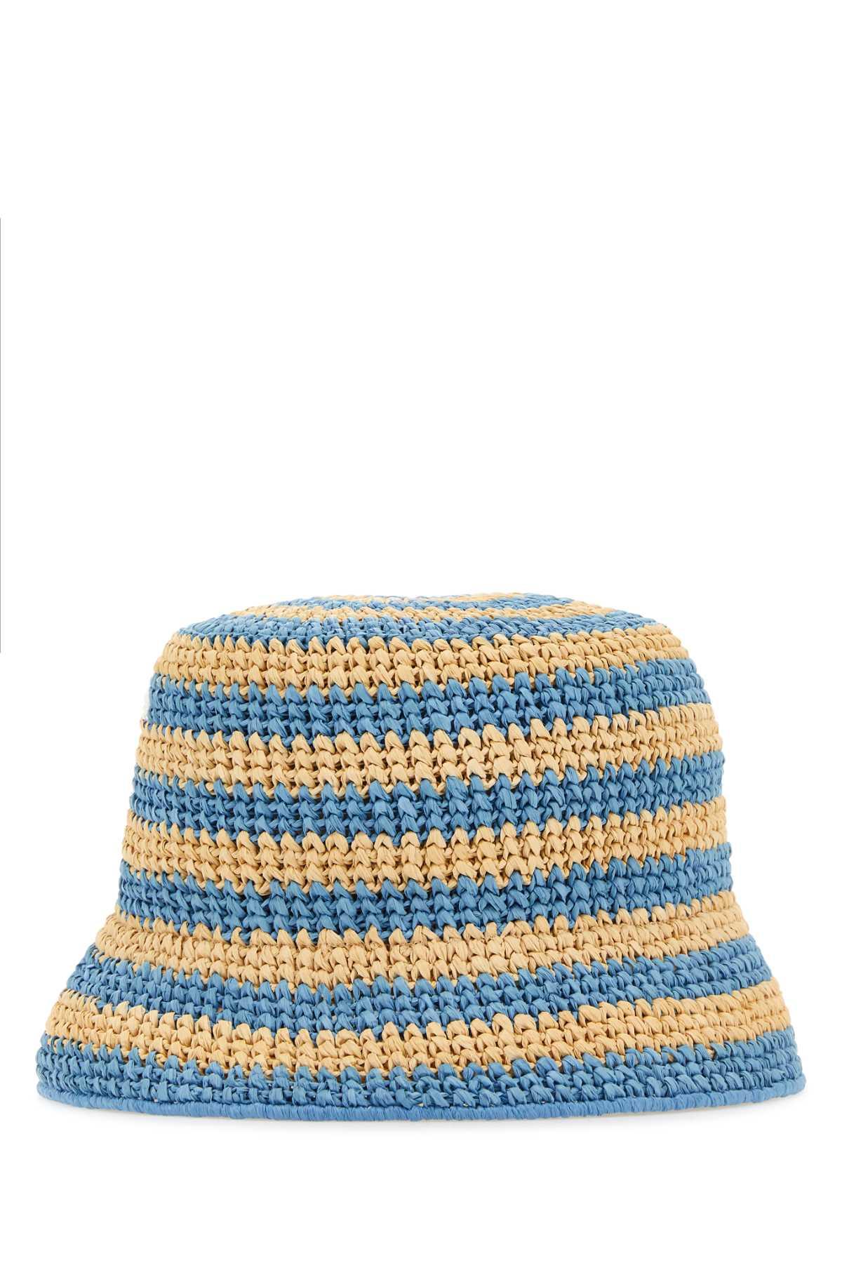 Prada Raffia Bucket Hat Natural