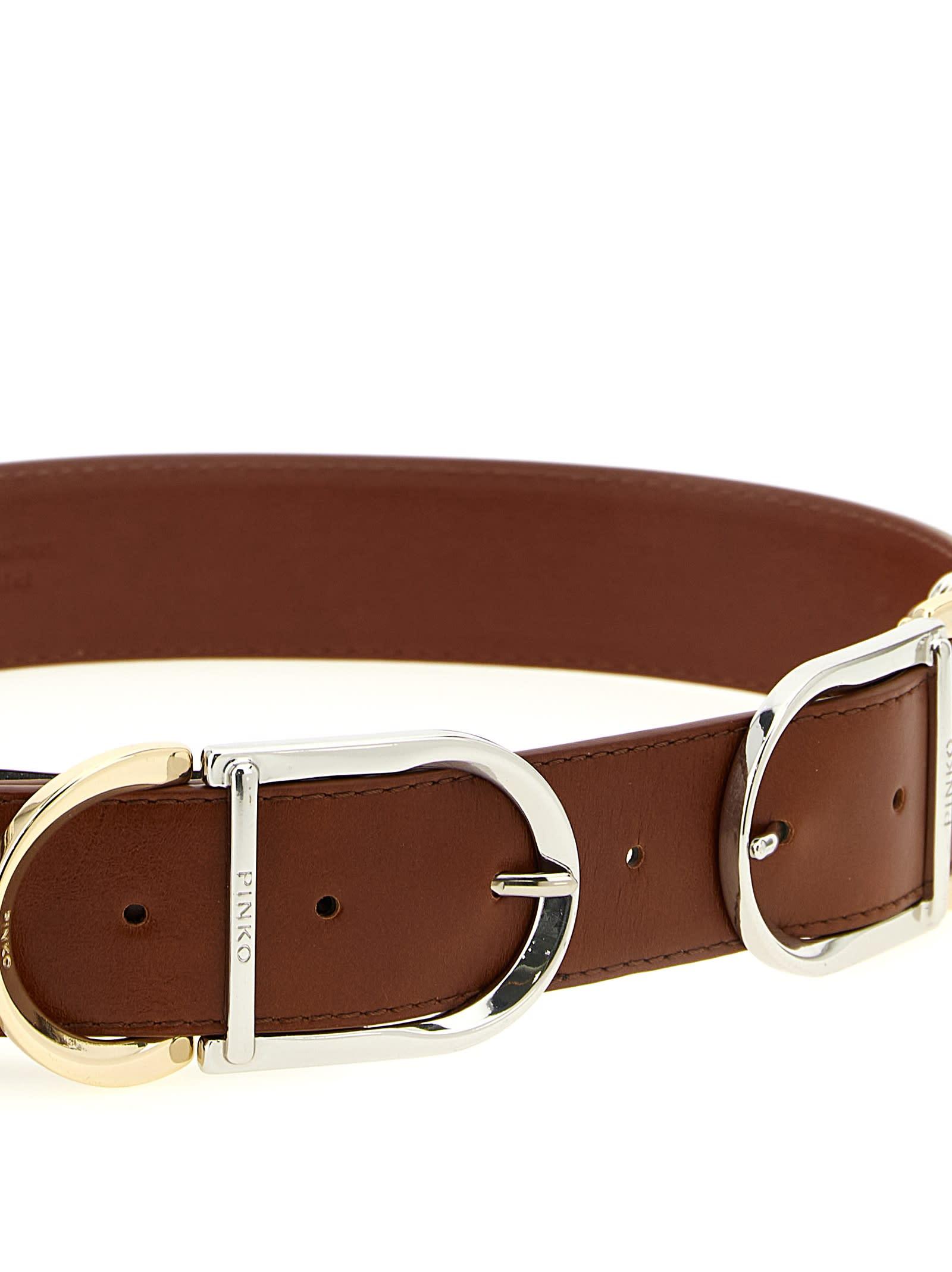 PINKO Brown Calfskin Thin Women\'s Belt PINKO Love Birds Buckle Leather Belt Women Brown Belts main image 2